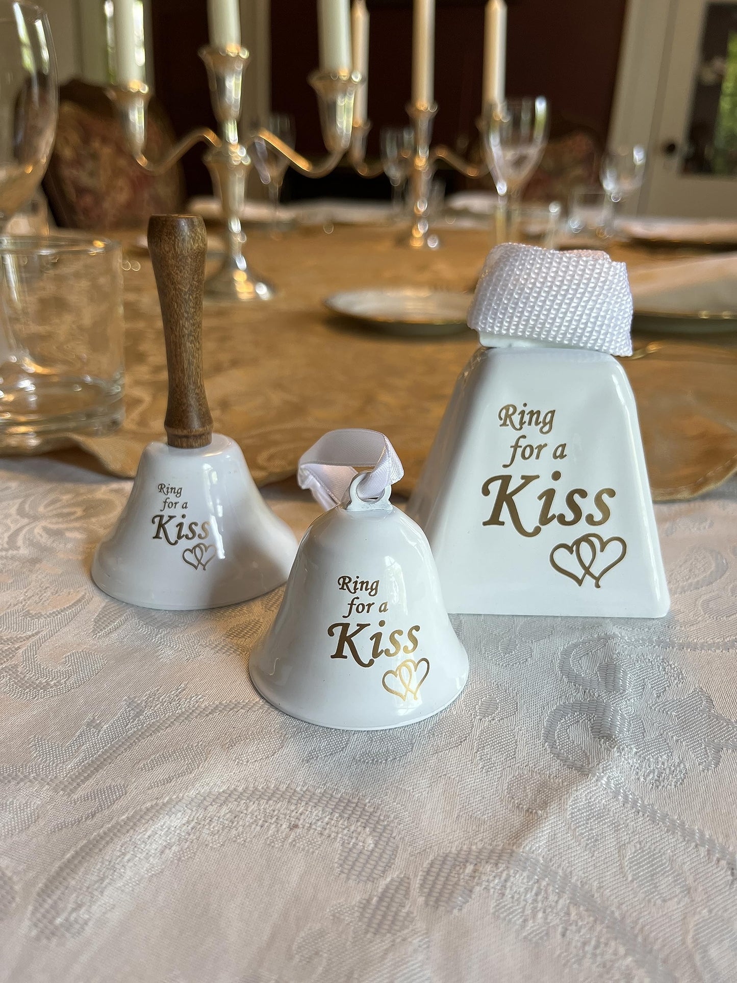 Ring for a Kiss Wedding Bell (2-Pack) | Loud Cowbell Tea Bell | Wedding Reception Dinner Bells | Countertop Service Call Bell | Made in CT, USA