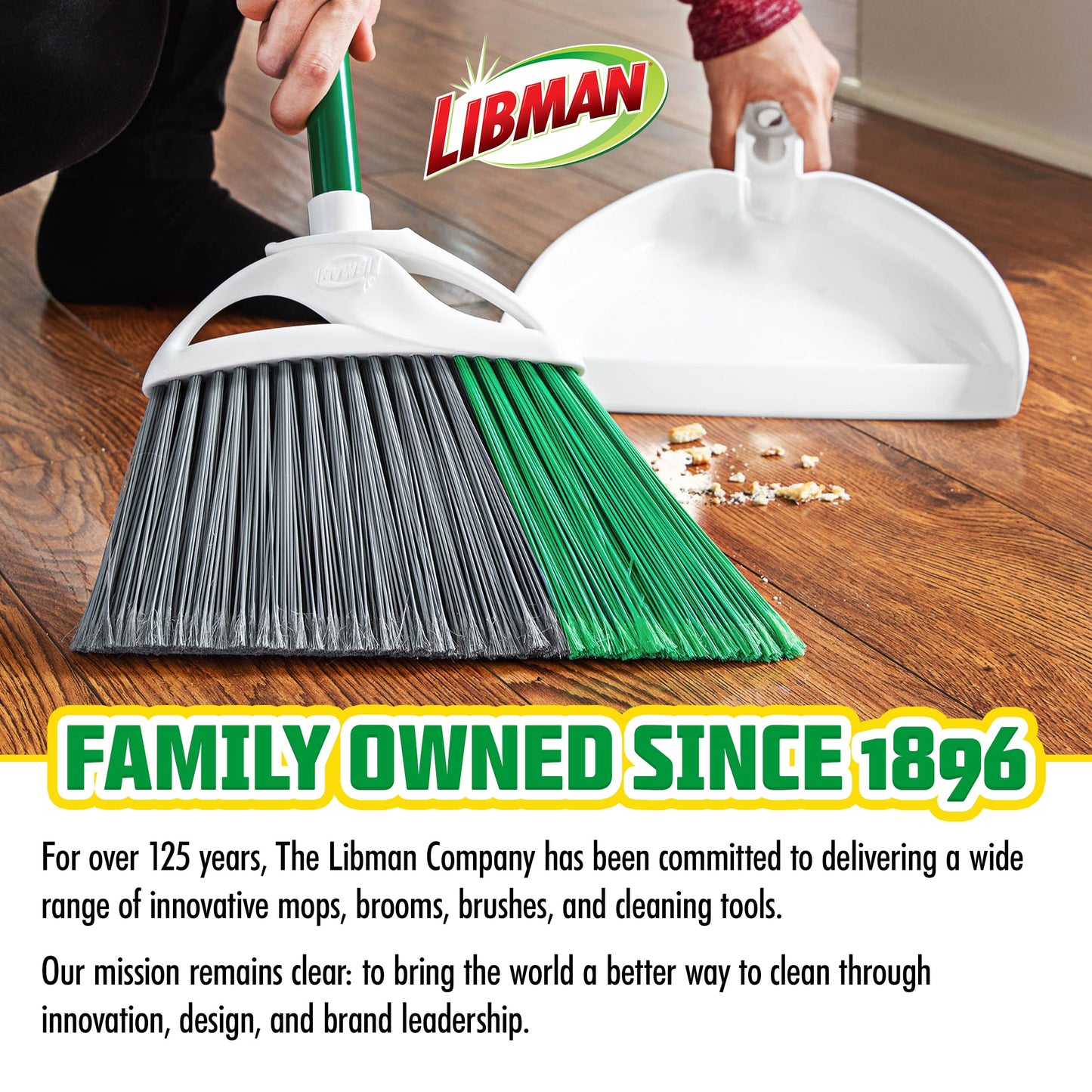 Libman Precision Angle Broom with Dustpan Combo Set for Sweeping Indoor and Outdoor Floors, Pet, Dog Hair Broom, 49” Long Handle, 11" Wide Broom, 10.25" Wide Dust Pan