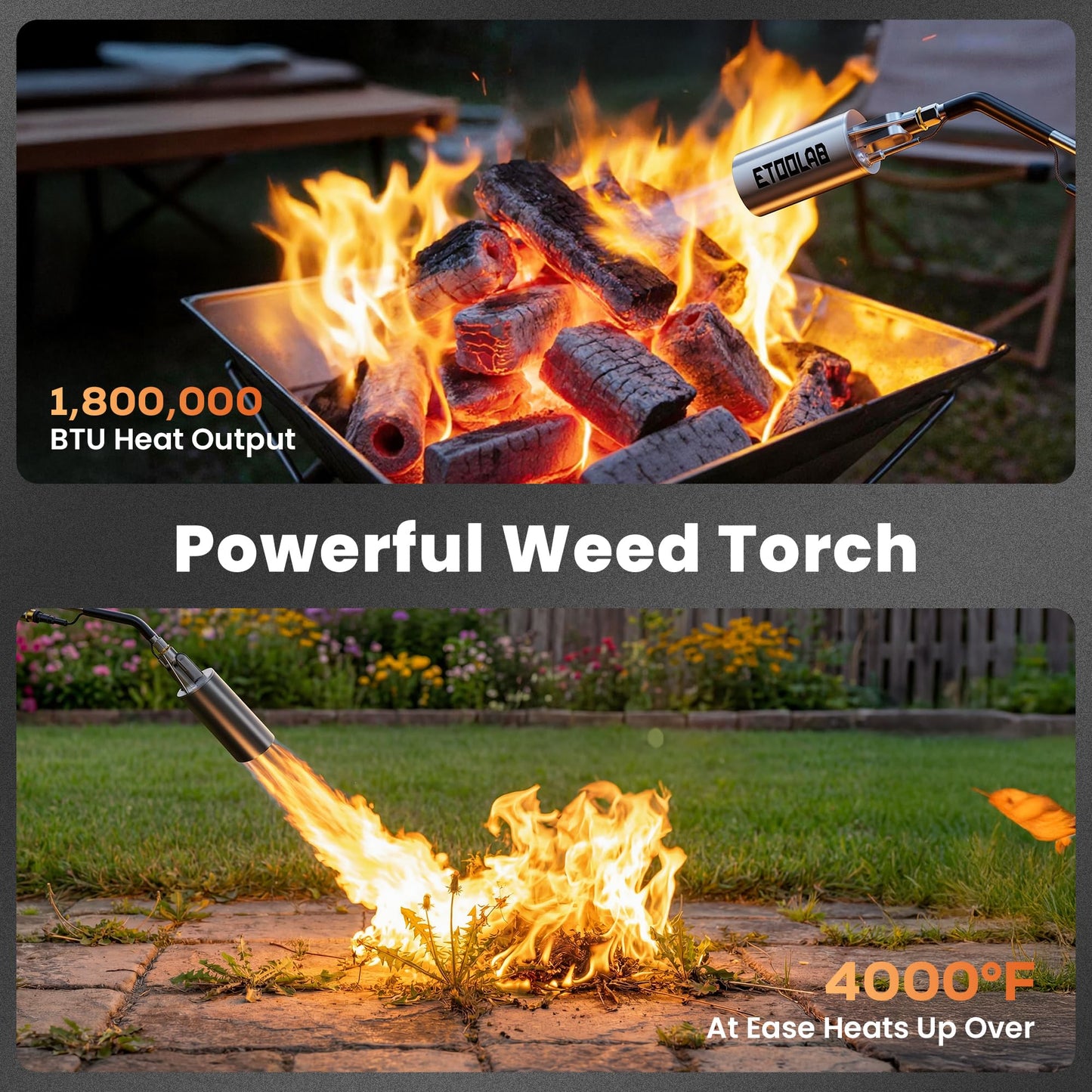 Propane Torch Weed Burner - 1,800,000 BTU Heavy Duty Weed Torch with Long Hose and Self Igniter, 2-in-1 Two Modes Design Blow Torch for Weeding, Roof Asphalt, Melting Ice Snow,Road Paint Removing,BBQ