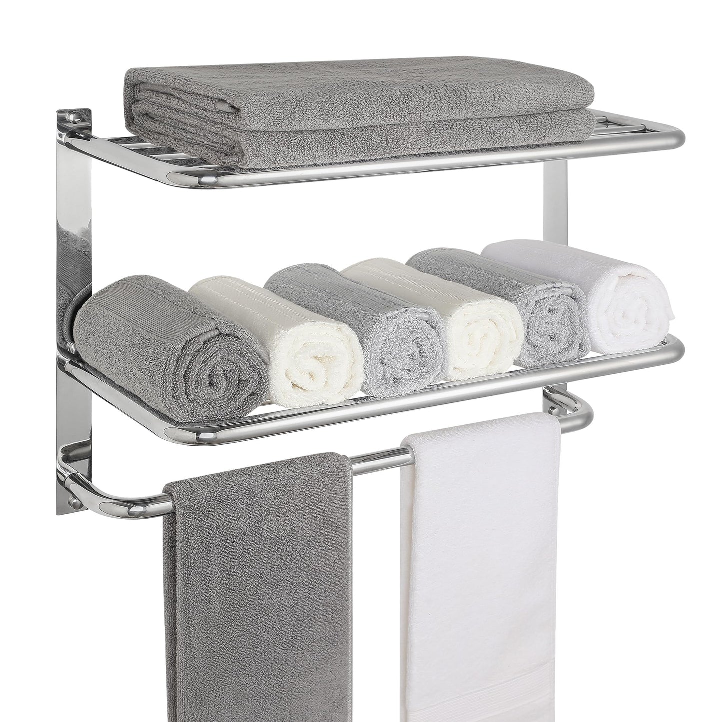 DELAM 3-Tier Bathroom Towel Rack Towel Shelf with Towel Bar, Wall Mount Towel Holder 304 Stainless Steel Polished Surface Finish, 22.8 Inch