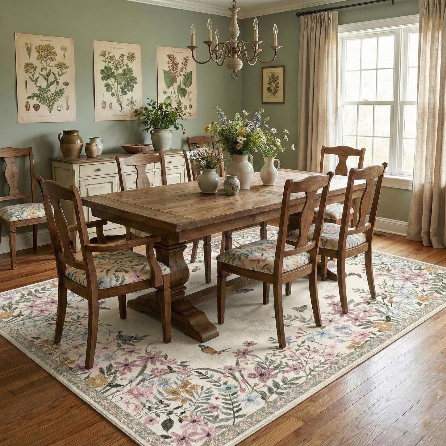 KUEAO 4x6 Area Rug Beige, Floral Rugs for Living Room, Lightweight Non Slip Washable Rug, Indoor Low Pile Boho Design Rugs for Bedroom Living Room Dining Room Beige