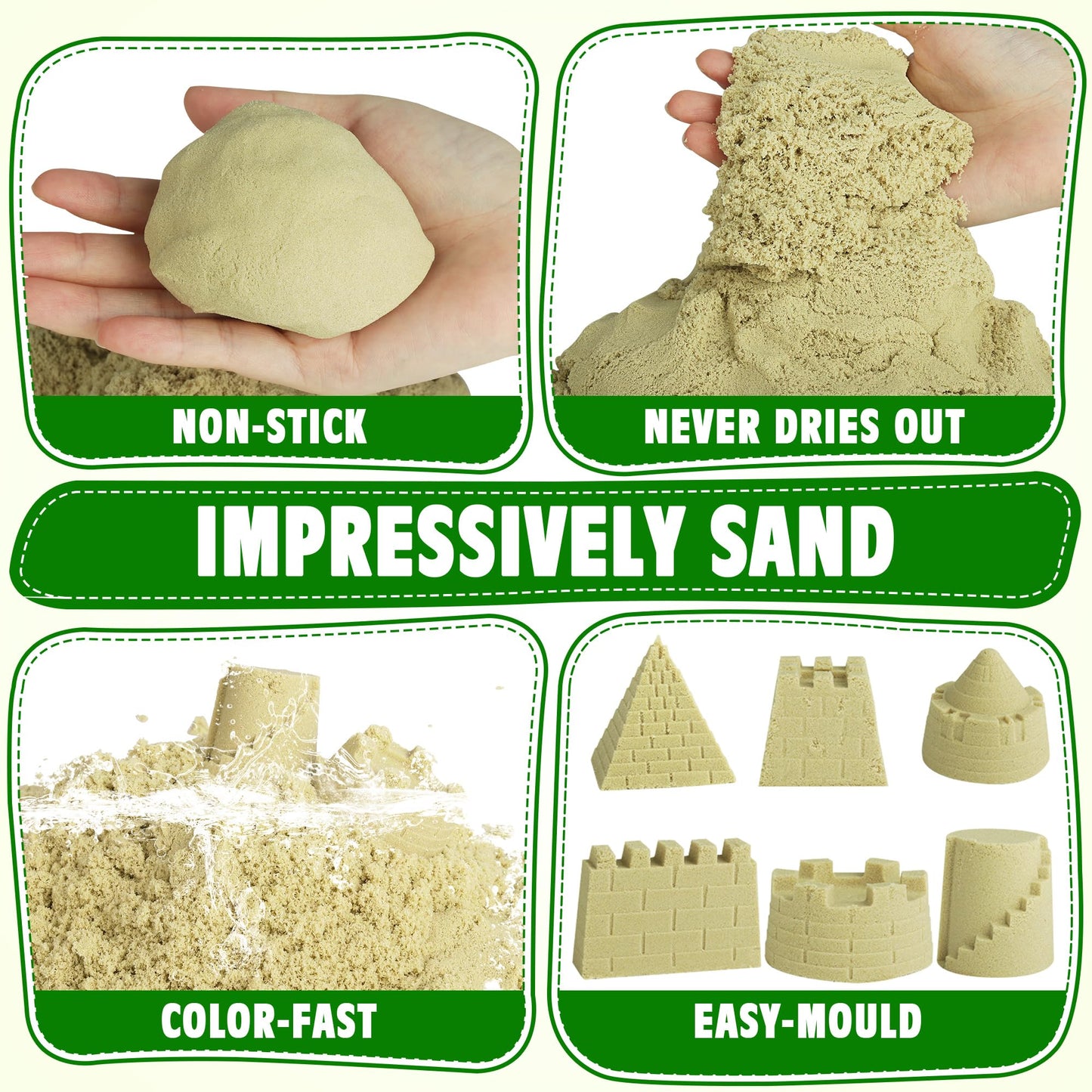 Billeeit Sand Construction Kit with A Big Foldable Sandbox and 2.2lbs Magic Sand, Truck Sand Construction Toys Including Castle Molds and Other Accessories 36Pcs Total, Play Sand Art Set for Kids 3+
