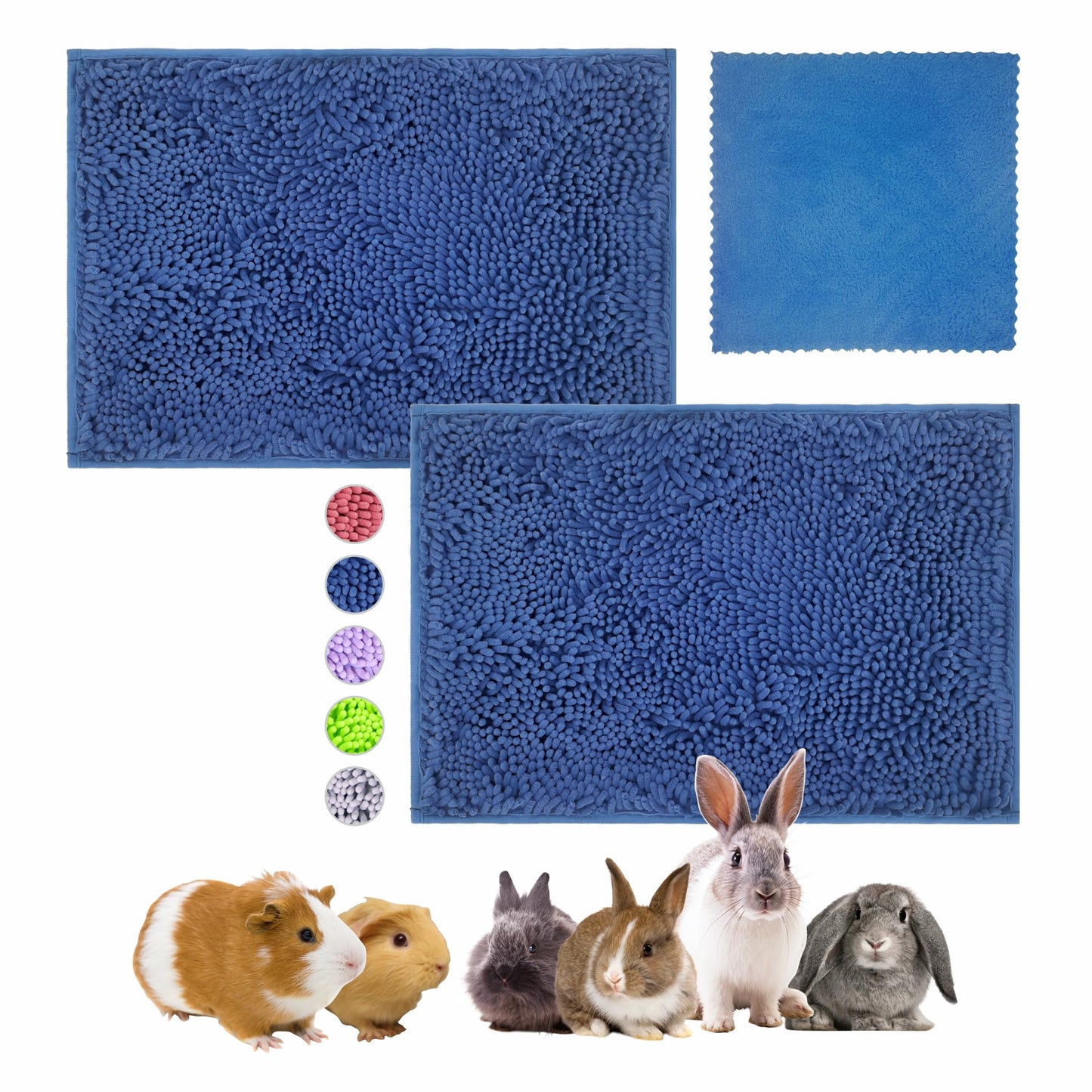 VOZRELS Guinea Pig Cage Liner Bedding 2 PCS, Washable Guinea Pig Bed Mat, Extra Absorbent Rabbit Pee Pad Reusable, Non-Slip Fleece Blanket for Bunny and Small Animal Cage Accessories (Blue, 24"x16")