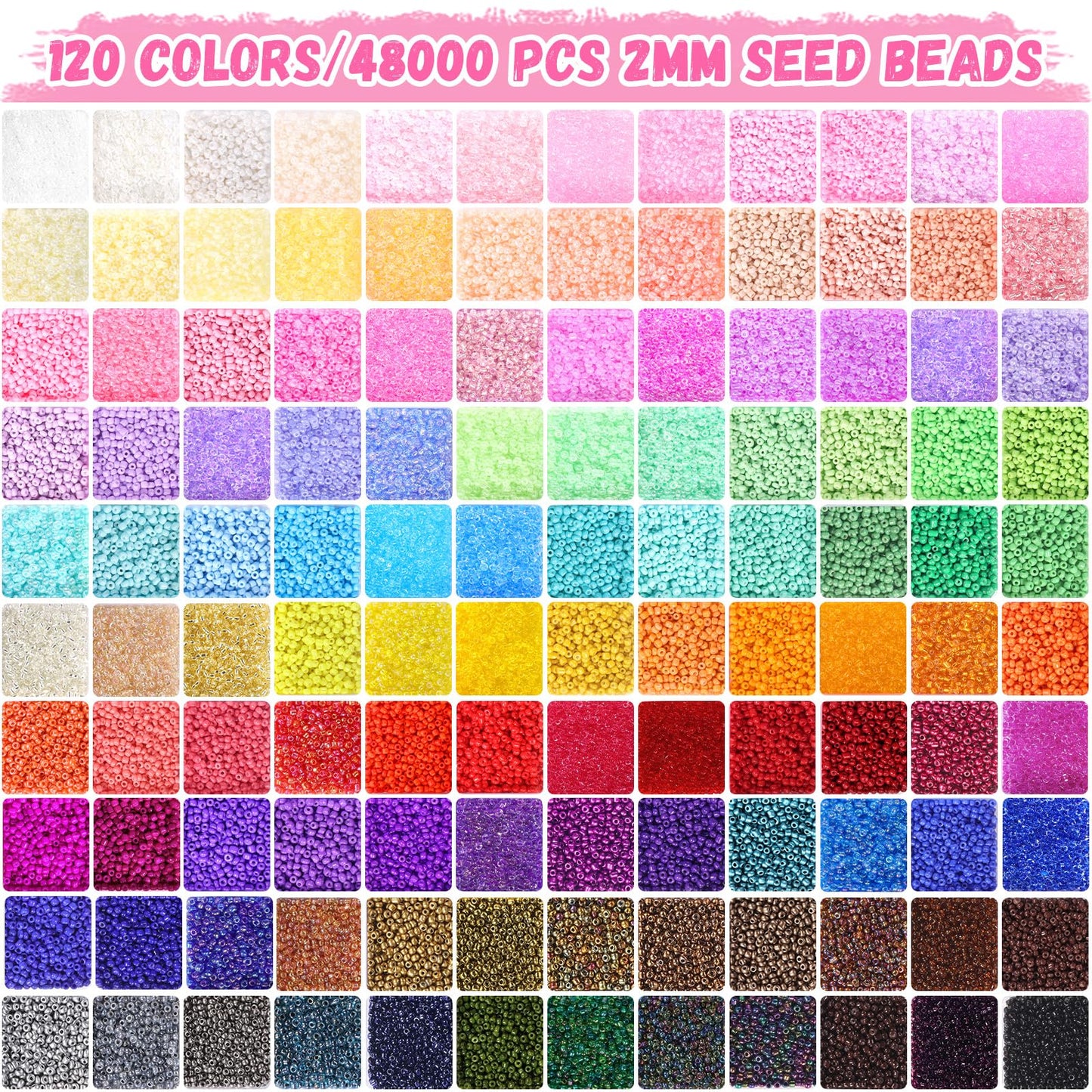 Funtopia 5 Boxes 120 Colors Beads, Friendship Bracelet Kit with 2mm Glass Seed Bead and Letter Bead, Colorful Beads for Making Jewellery, DIY Bracelets and Art Crafts for Birthdays, Parties, Holidays (49000+Pcs)