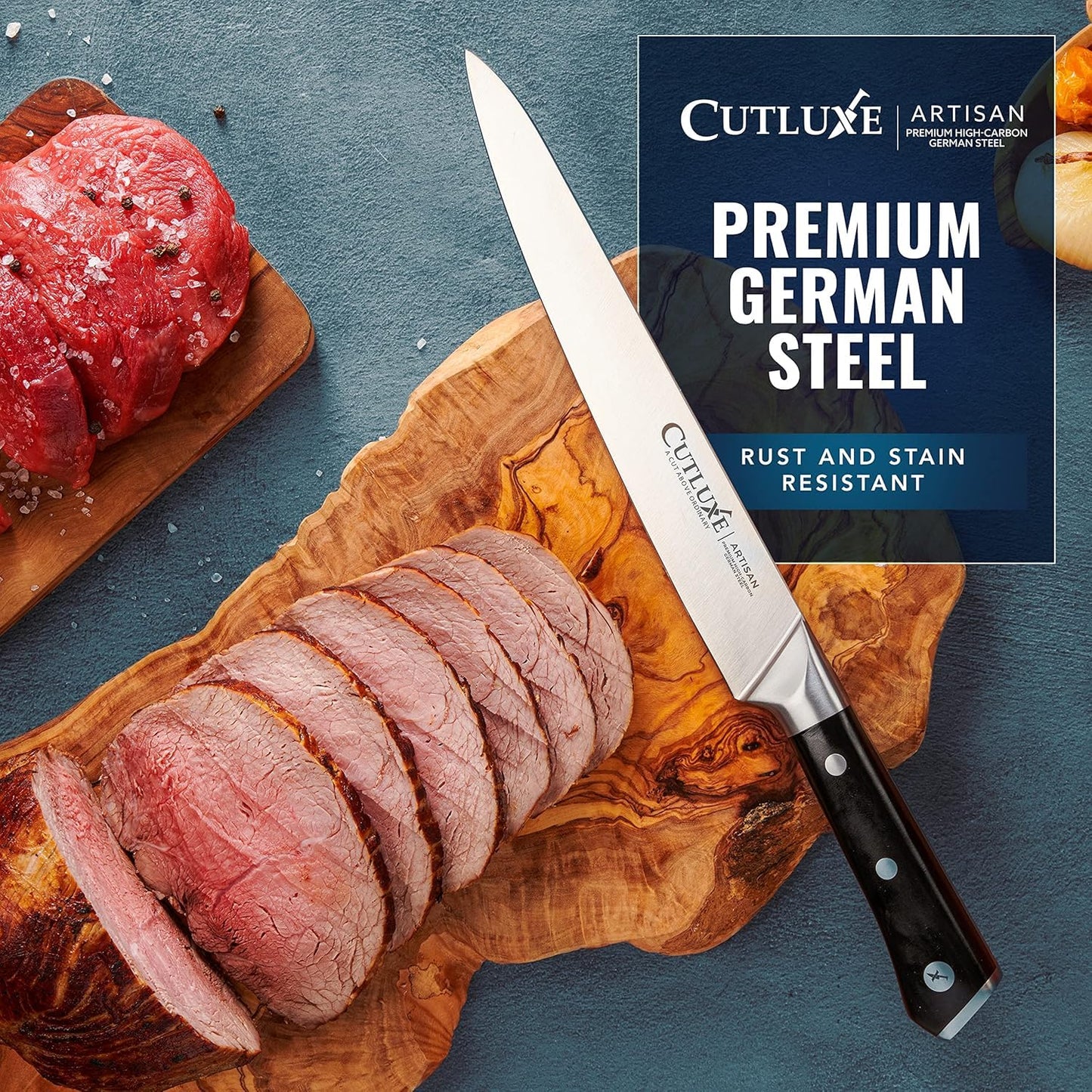 Cutluxe Carving Knife Set – Carving Fork & Carving Knife for Meat, BBQ, Brisket, Turkey – Razor Sharp Premium German Steel – Full Tang, Ergonomic Handle – Artisan Series