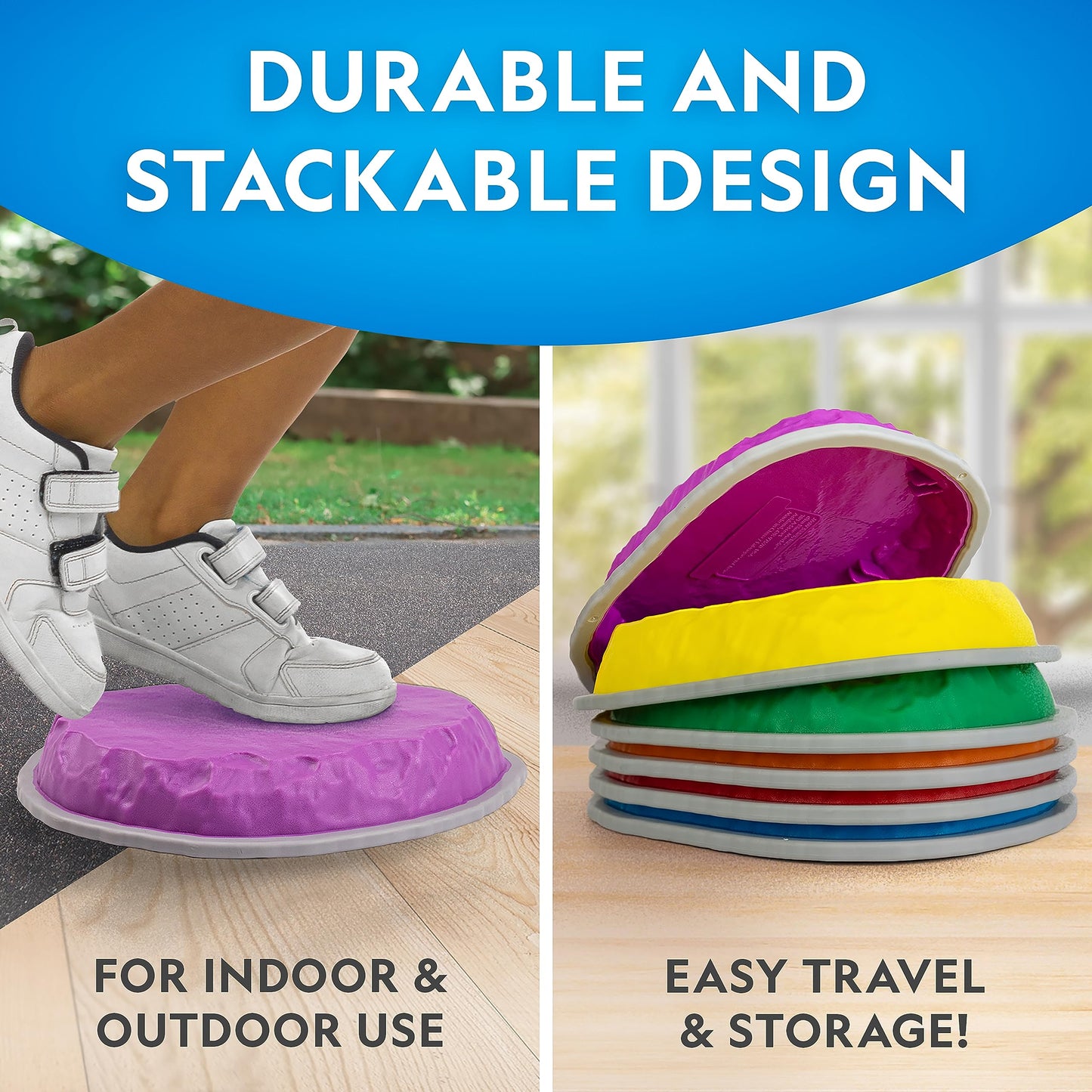 National Geographic Stepping Stones for Kids – Durable Non-Slip Balance Stones Encourage Toddler Gross Motor Skills, Indoor & Outdoor Toys, Obstacle Course (Set of 6)