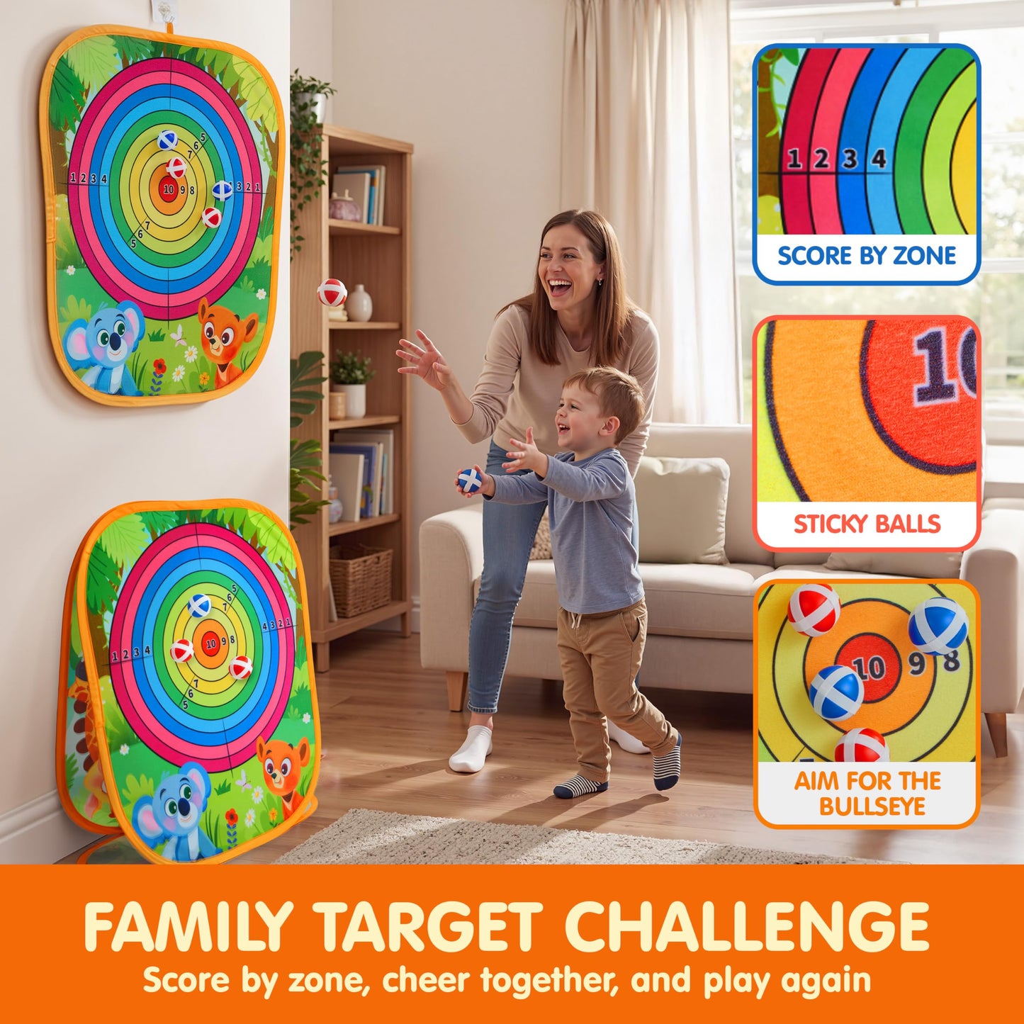 JOYIN 3-in-1 Animal Bean Bag Toss Game for Kids, Portable Corn Hole Games with Tic Tac Toe & Dartboard, Outdoor Toys for Party Yard Beach Lawn, Birthday Gift for Boys Girls Toddlers
