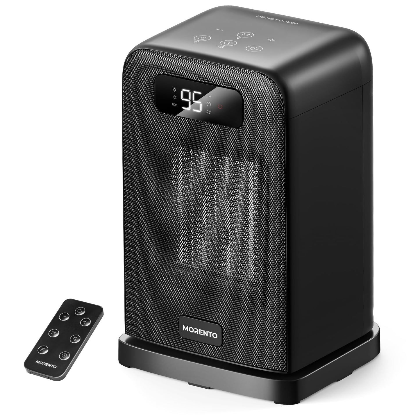 MORENTO Space Heater, 1500W PTC Room Heater with Remote Control, ECO Mode, 12H Timer, 70° Oscillating, LED Display, Thermostat, Tip-over Protection, Portable Heater for Bedroom, Office, Room (Black)