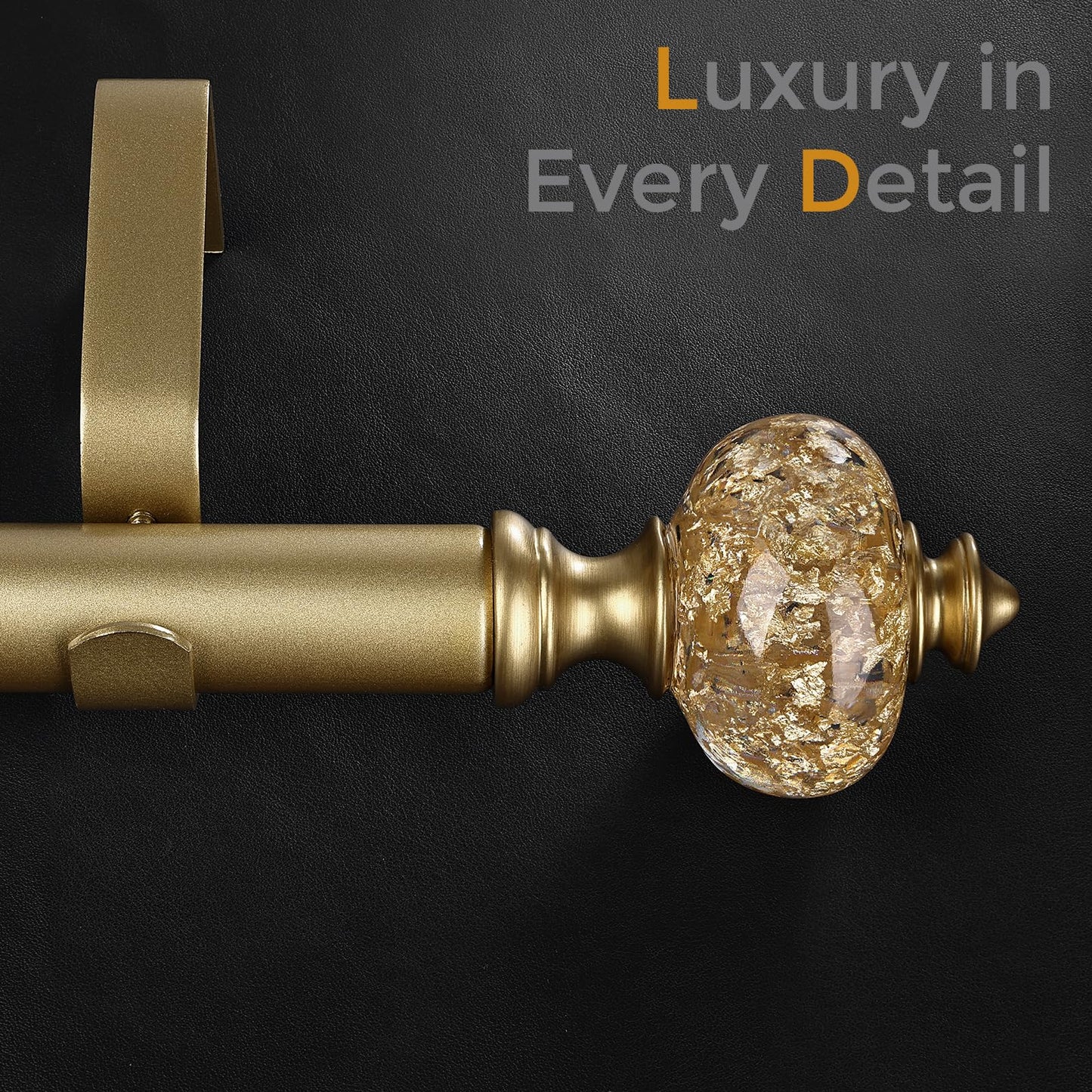 2 Pack Gold Curtain Rod for Windows 28 to 48 Inches, 1'' Heavy Duty Adjustable Modern Drapery Rods with Unique Crystal Finials, Luxury Decorative Curtain Rods, Size: 30-60''