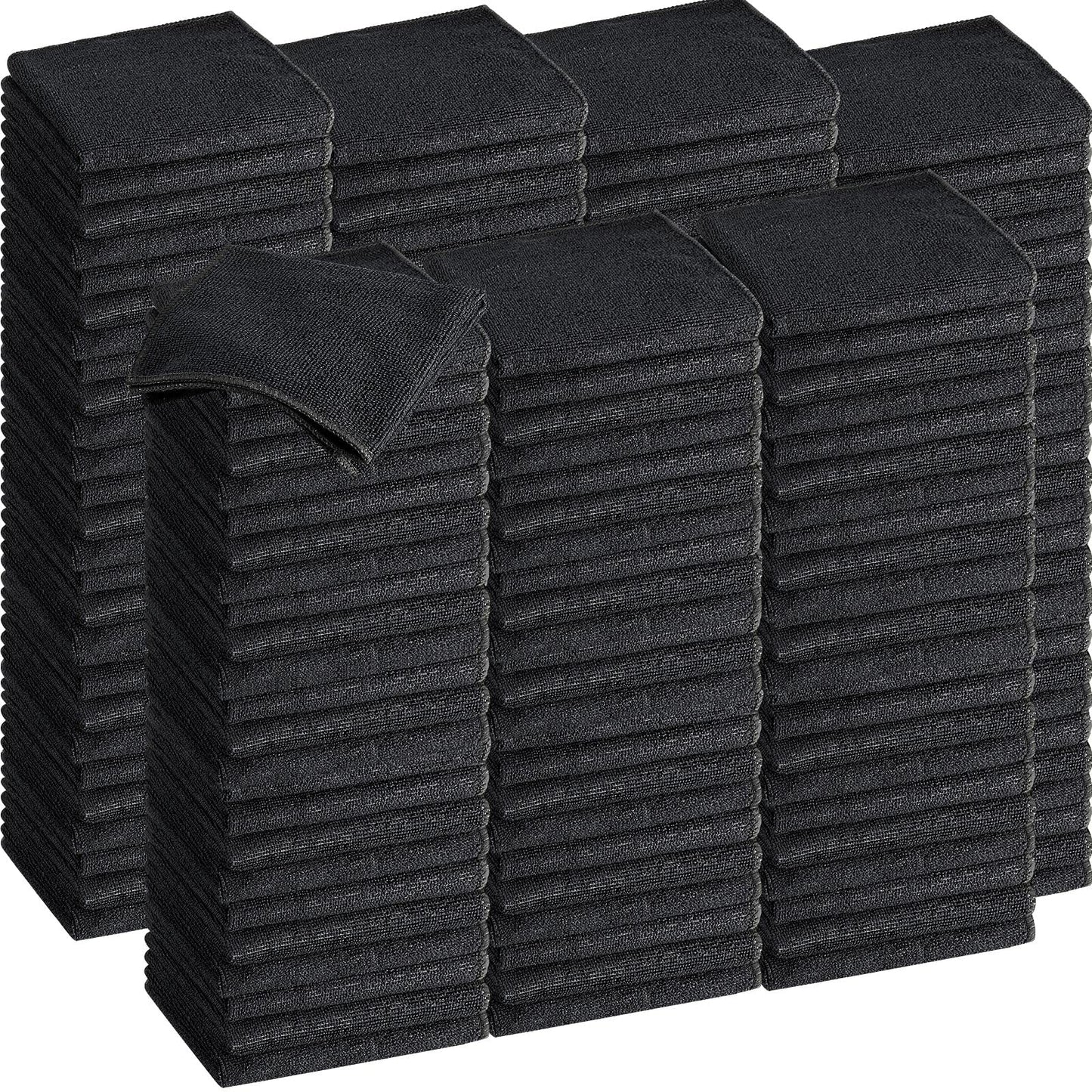 Tenare 100 Pack 12'' x 12'' Microfiber Cleaning Cloths Reusable Cleaning Rags Bulk Microfiber Towels Softer Highly Absorbent Washcloths for House Kitchen Car Window(Black)
