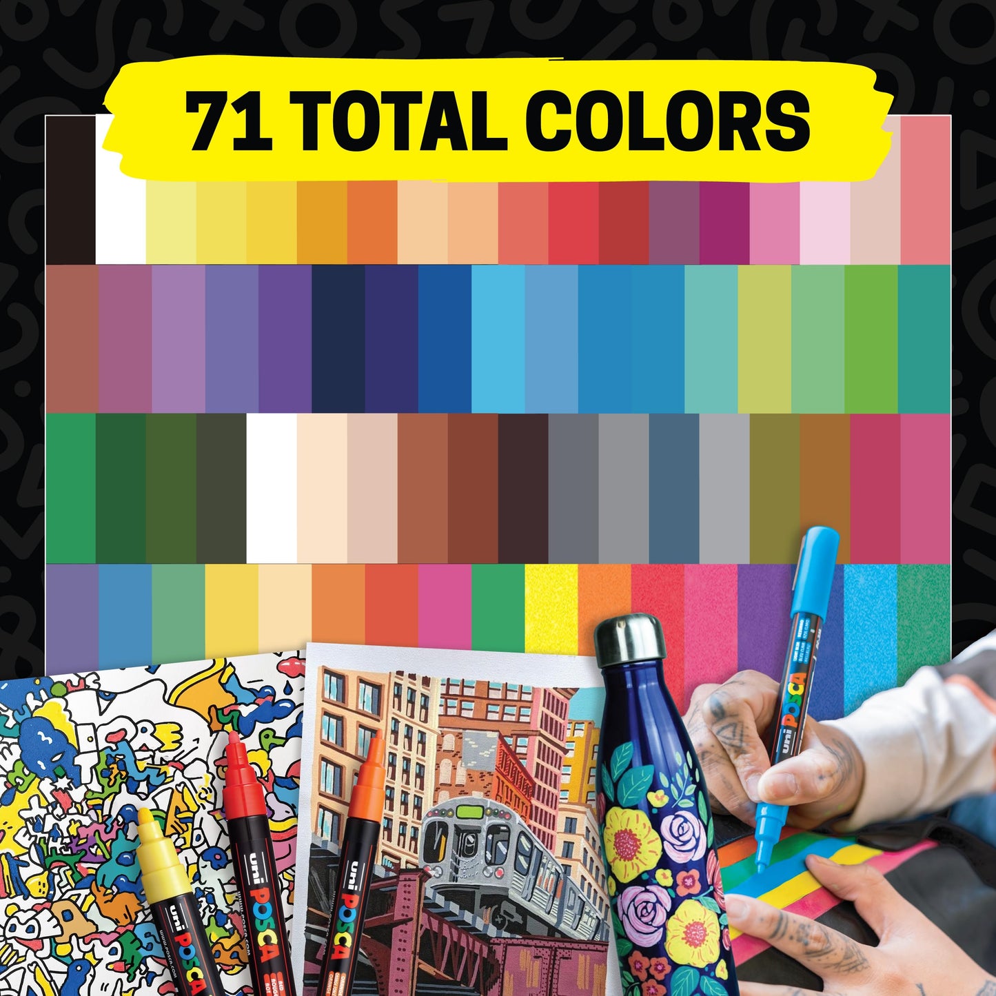 Posca Full Set of 8 Acrylic Paint Pens with Reversible Fine Point Pen Tips, Posca Pens are Acrylic Paint Markers for Rock Painting, Fabric, Glass Paint, Metal Paint, and Graffiti