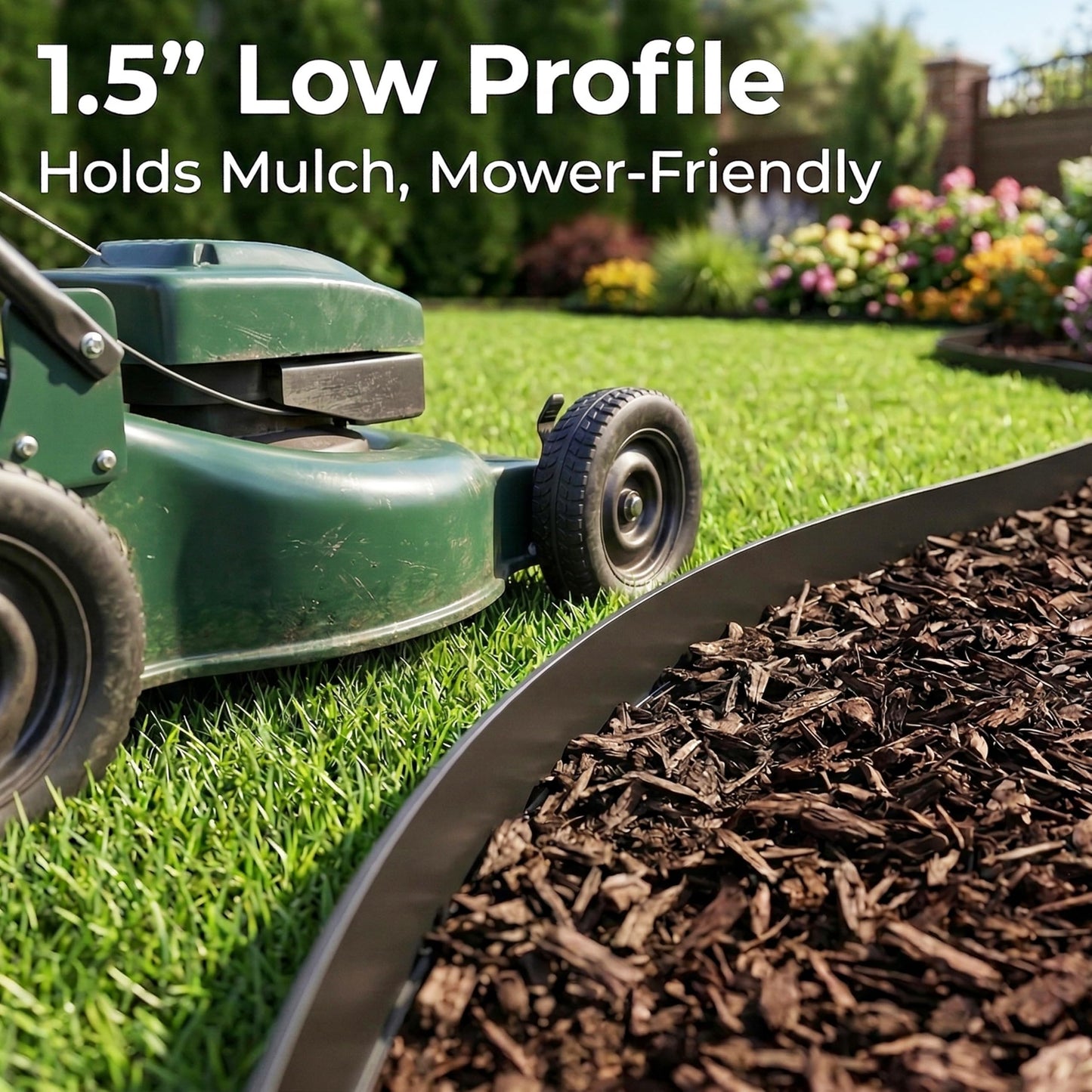 Gardzen 1.5" x 100' Landscape Edging Kit, Garden Edging Coil Comes with 120 Pcs Spikes, No Dig Lawn Border Design