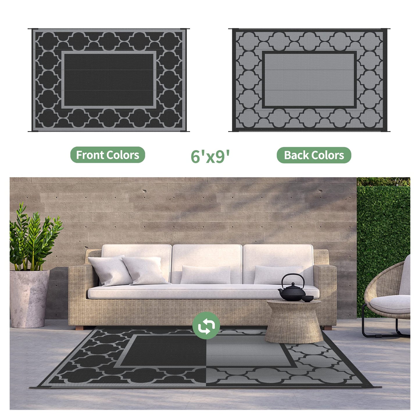 GENIMO Outdoor Rug Waterproof for Patio Decor, Foldable Reversible Plastic Straw Area Rugs Mat for Camper, Outside Carpet for Rv, Deck, Porch, Picnic, Beach, Balcony