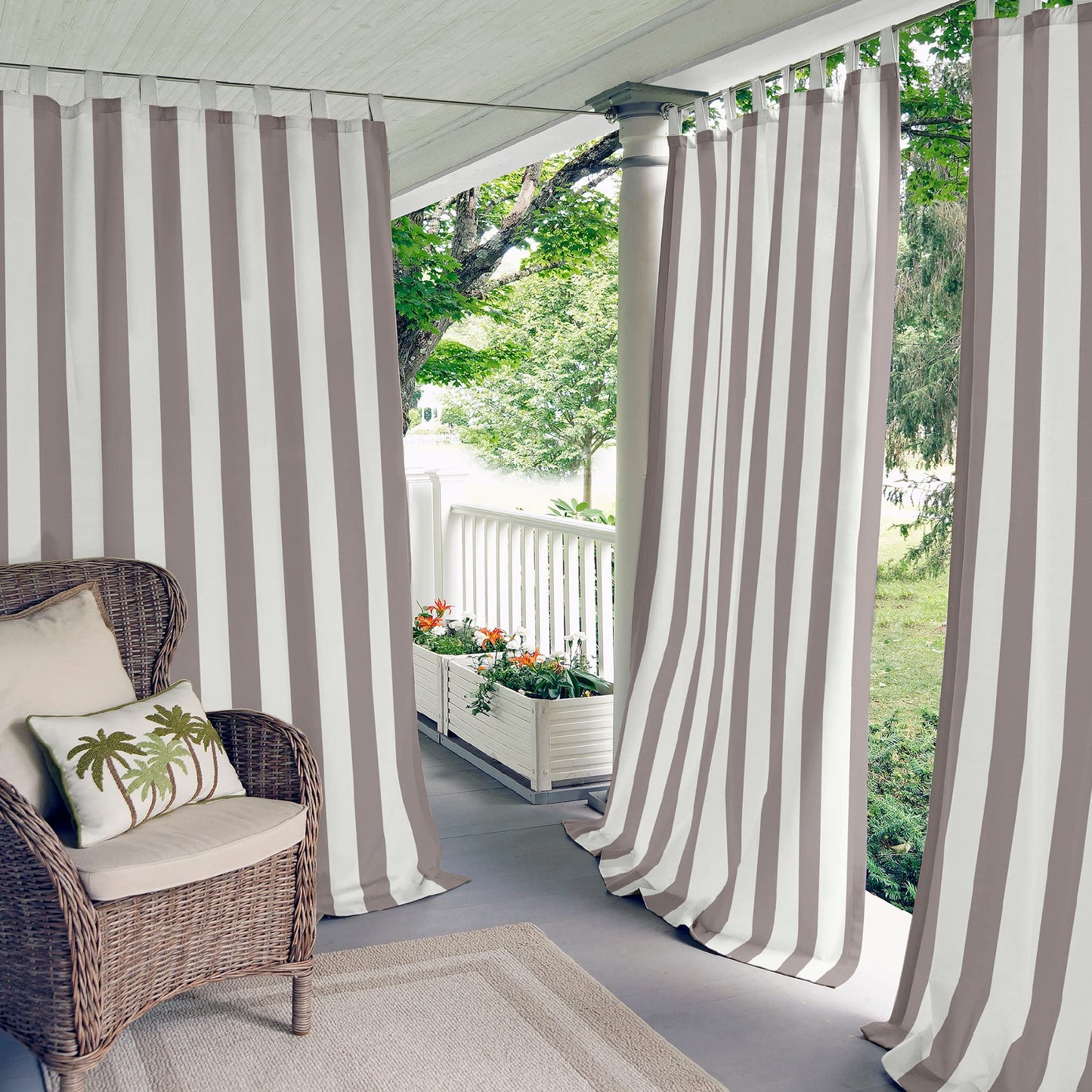 Elrene Home Fashions Indoor/Outdoor Cabana Stripe Tab Top Single Panel Window Curtain Drape, 50"x108", Gray