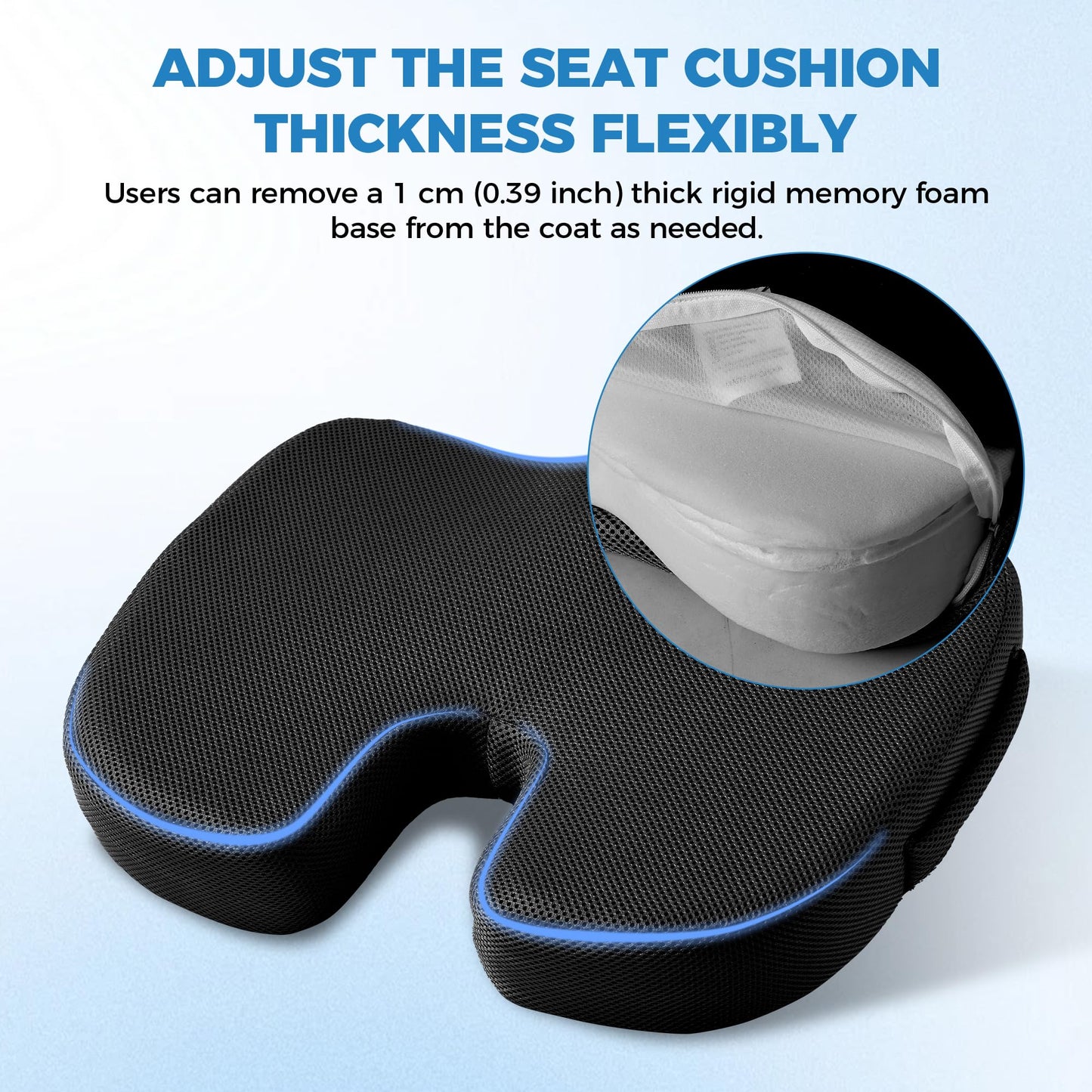 Extra Large Memory Foam Seat Cushions for Office Chairs, Car, Airplane, Wheelchair– Relieves Lumbar, Orthopedic, Sciatic, Coccyx and Back Pain – Comfortable Non-Slip – Bonus Carry Bag Included (Black)