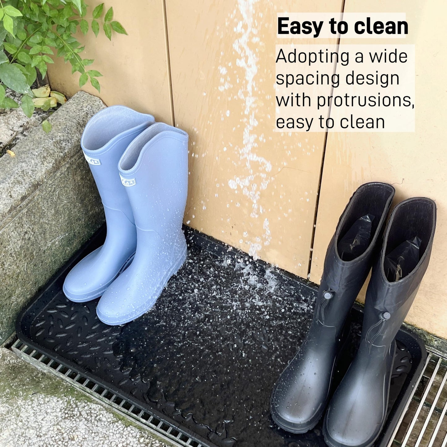 Boot Tray -2 Pack Large and Multifunctional Shoe Tray for Entryway, Stylish Boot Mat for Outdoor/Indoor Use, Durable and Easy to Clean with Boot Scraper Design, 27.95 x 15.8 x 1.2 Inches (Black)