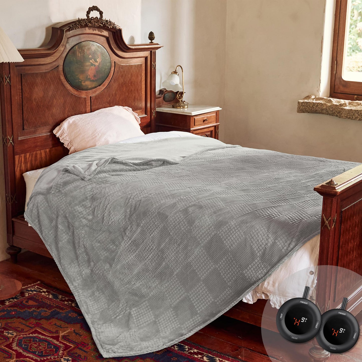 Texciting Electric Blanket Queen Size 84''X90'' - Heated Blanket with Dual Control 10 Heating Levels & 10 Hours Auto Off, ETL Certified, Machine Washable (Grey)