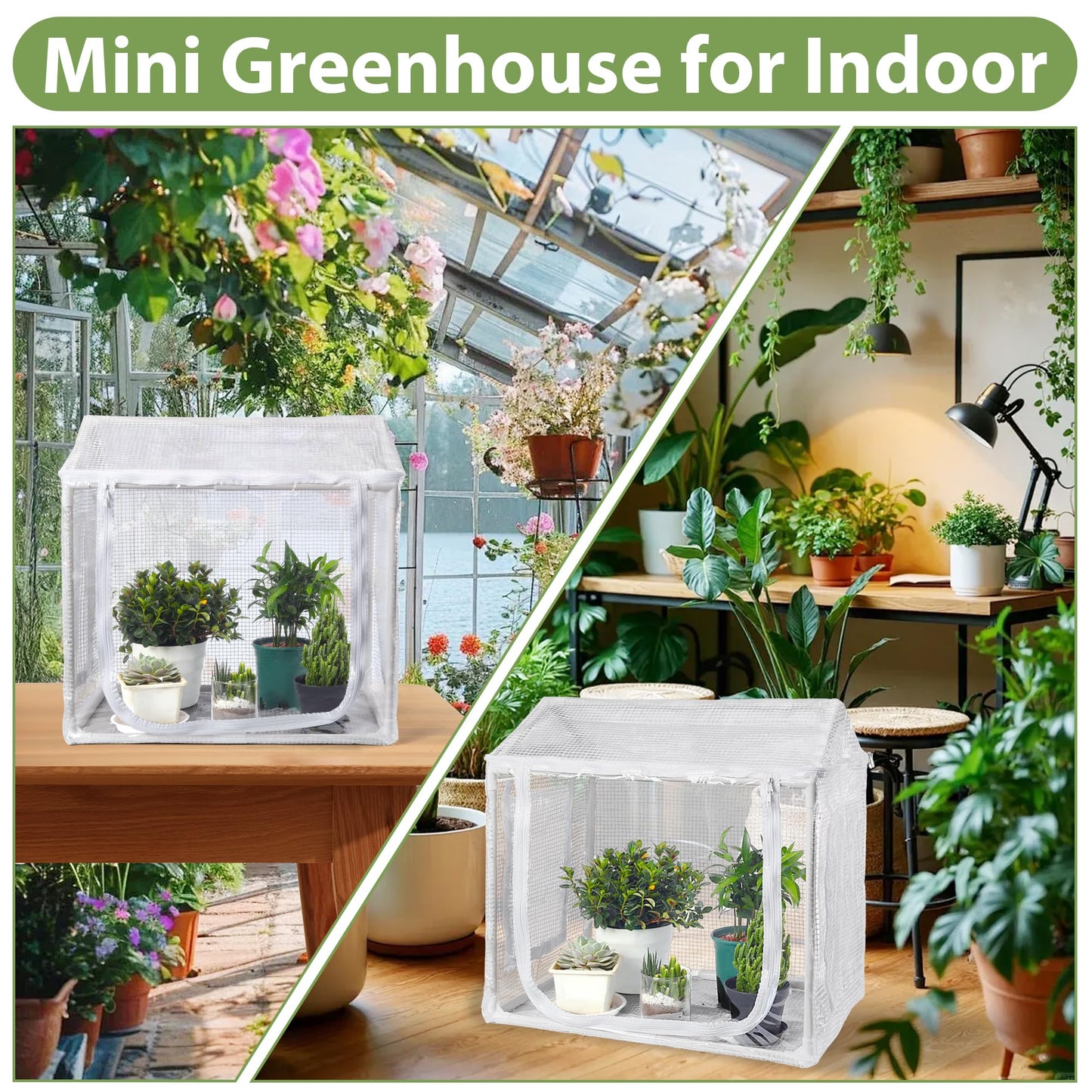 Fully Enclosed Mini Greenhouse Indoor, Small Indoor Greenhouse with Top Opening, Waterproof mini Green House 23.6" x 15.7" x 23.6" for Garden Small Plants, Succulent, Seedlings