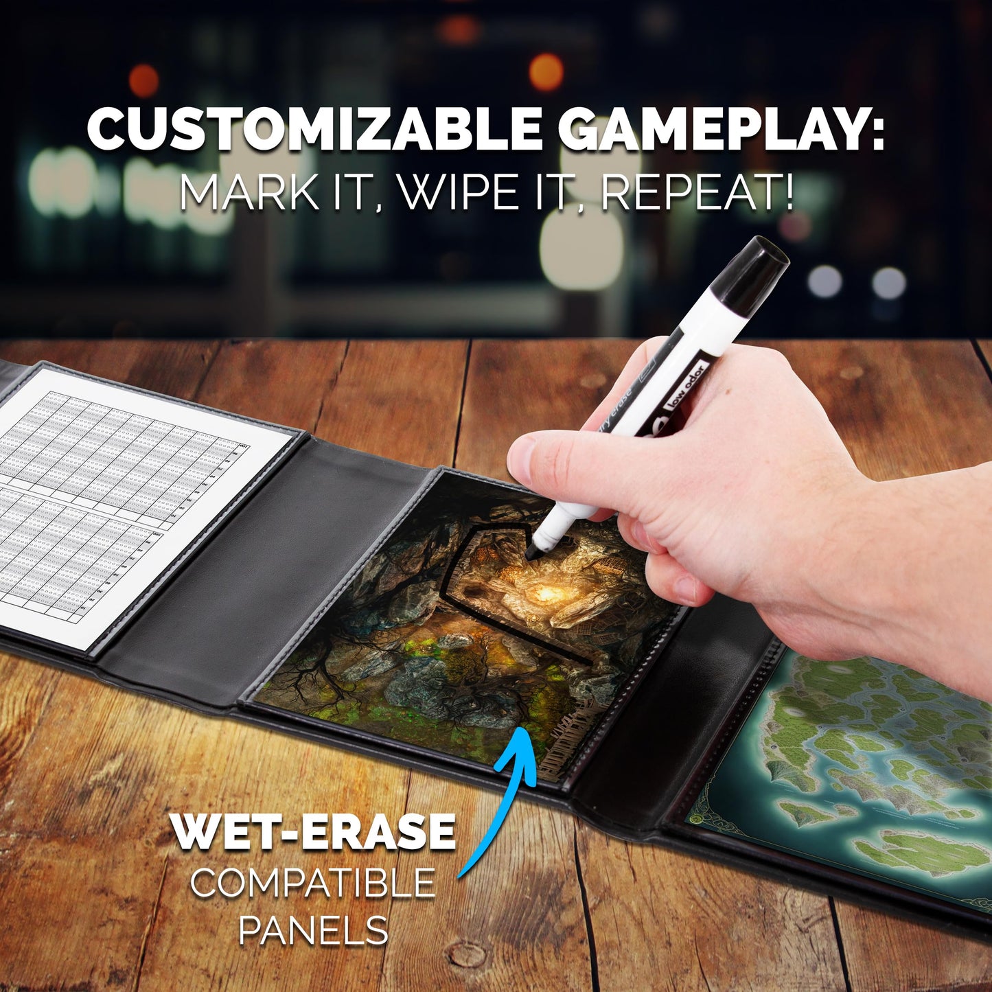 CASEMATIX Miniature DM Screen - 6-Panel Faux Leather Mini Dungeon Master Screen for TTRPGs, Compact DnD DM Screen for Better Player Connection & Immersive Tabletop RPG Sessions with Low-Profile Design