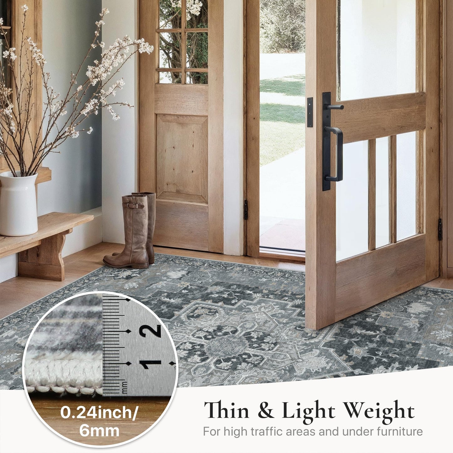 GENIMO Area Runner Rugs 2x10 for Living Room, Non-Slip Machine Washable Rug for Hallway Kitchen, Low Pile Print Rug for Bedroom Dining Room Home Office