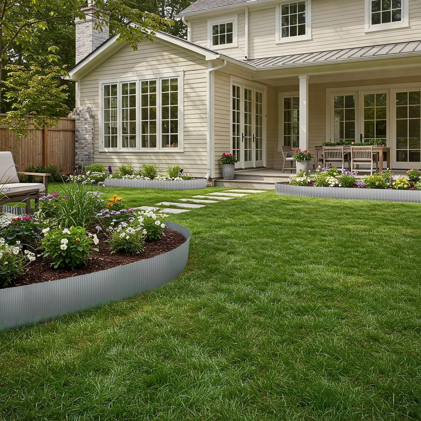 KOL 20FT Corrugated Galvanized Steel 10" Height Garden Edging - Bendable Sturdy Landscape Lawn Edging - Flexible Metal Long Strips of Garden Border for Raised Flower Bed Tree Surrounds Yard Pathway