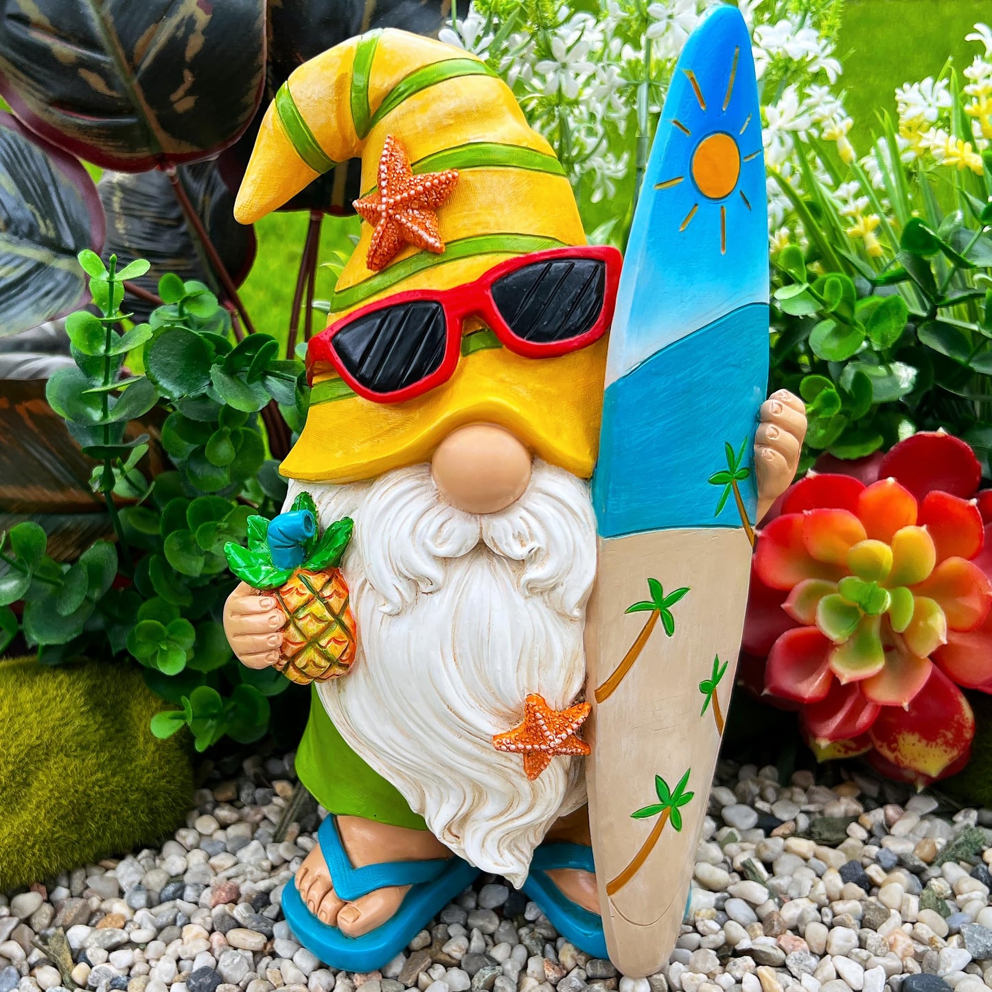 Mood Lab Garden Gnome - Surfer Gnome Figurine - 9.1 inch (23.2cm) Tall Funny Lawn Statue - for Outdoor & House Decor