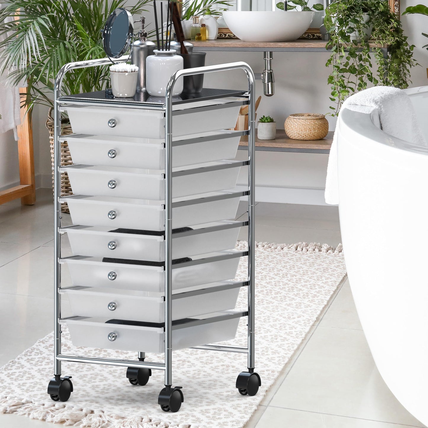 Simple Houseware 8-Drawer Rolling Storage Utility Cart with Wheels for Office, Chrome