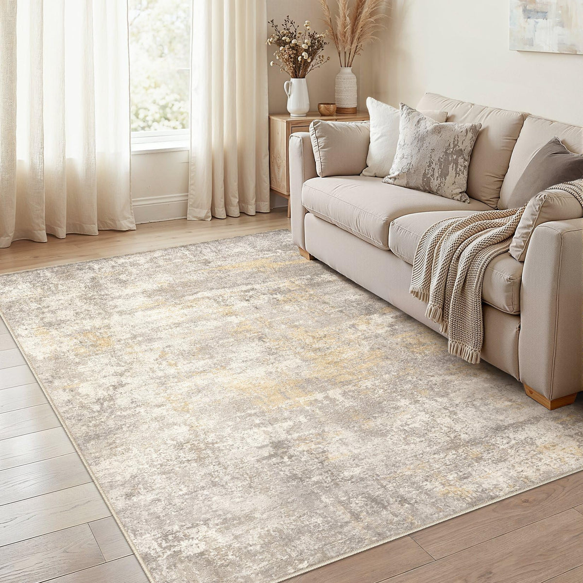 cotiled 5x7 Area Rug for Living Room Large Modern Neutral Abstract Rugs Washable Nonslip Backing Soft Carpet for Bedroom Dining Room Office Decor Grey/Brown