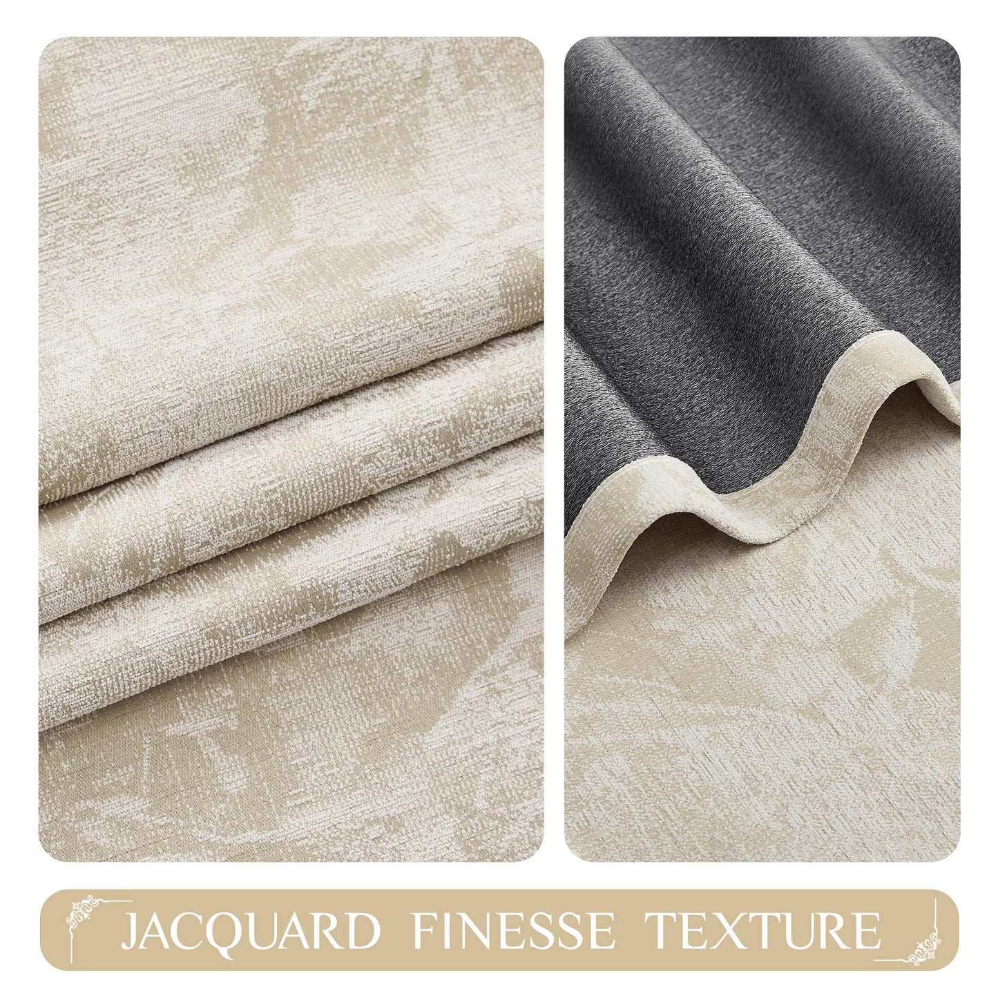 Beauoop Beige Floral Jacquard Blackout Curtains 96 Inches Long 2 Panels for Bedroom Living Room Taupe Flower Chenille Room Darkening Thermal Insulated Soundproof Grommet Window Treatments Drapes 52x96