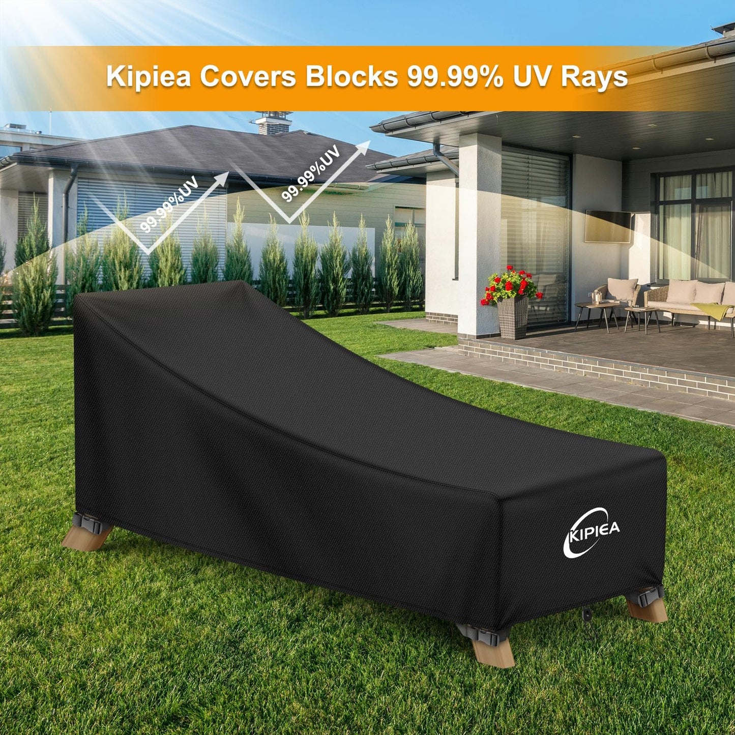 Kipiea Waterproof Patio Lounge Chair Covers for outdoor furniture, 420D Outdoor Chaise Lounge Cover with Anti UV and No Tears, No Fading (84"D x 32"W x 32"H)
