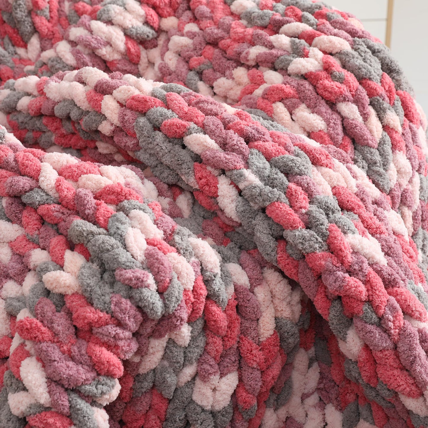 BAYEXY Chunky Chenille Yarn for Hand Knitting 8 Jumbo Pack Jumbo Chunky Yarn for Hand Soft Blanket Knitting, Bulky Thick Fluffy Yarn for Crocheting (Cherry Blossom)