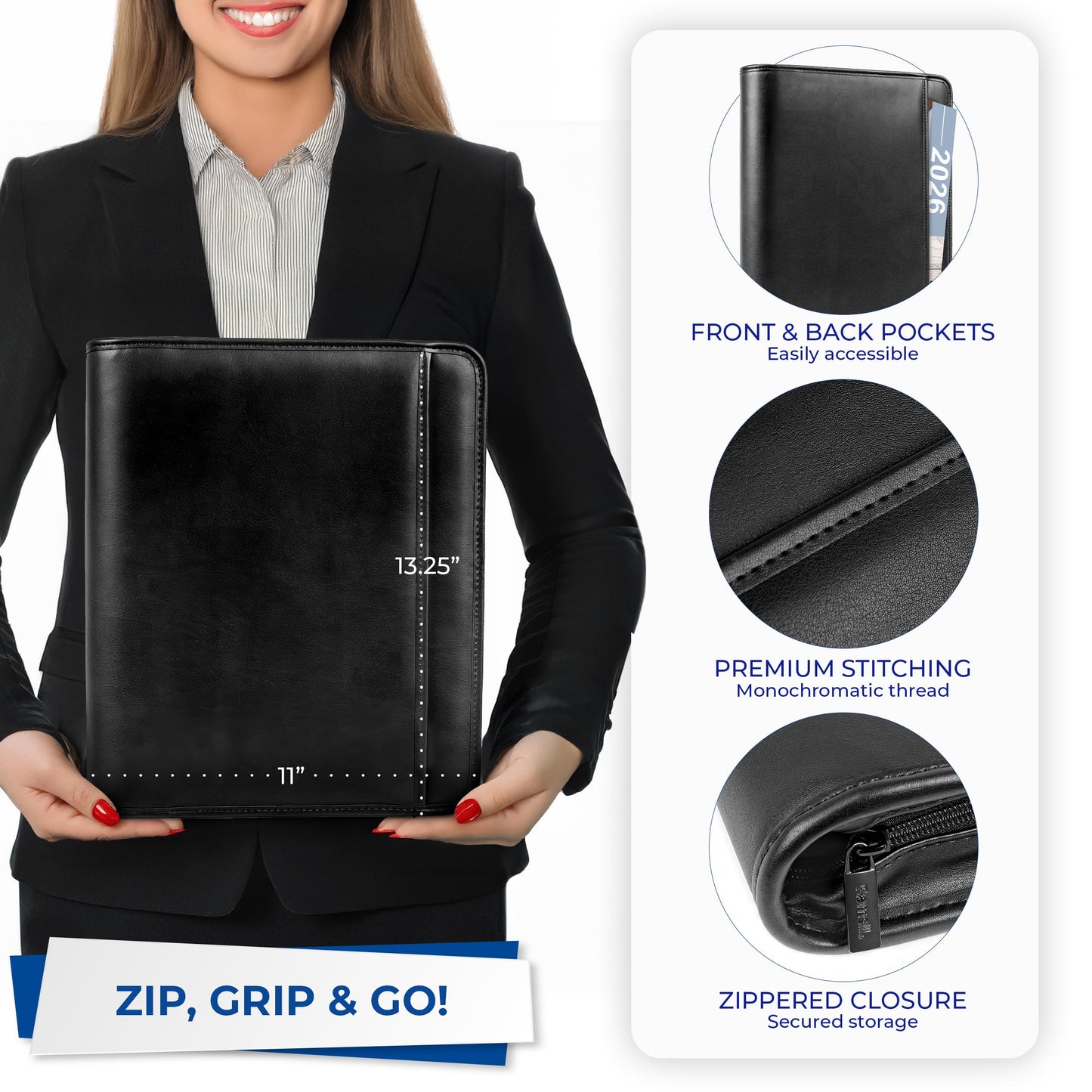 Samsill 15650 Professional 1-Inch Zipper Binder with iPad Pocket, Black