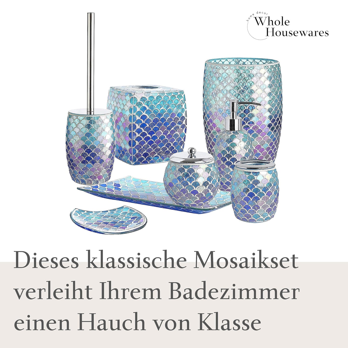 Whole HOUSEWARES | Modern Toilet Brush Set | Toilet Bowl Brush and Holder | Bathroom Accessory Set | Toilet Brushes for Bathroom | Freestanding Mosaic Toilet Bowl Cleaner (Mermaid)