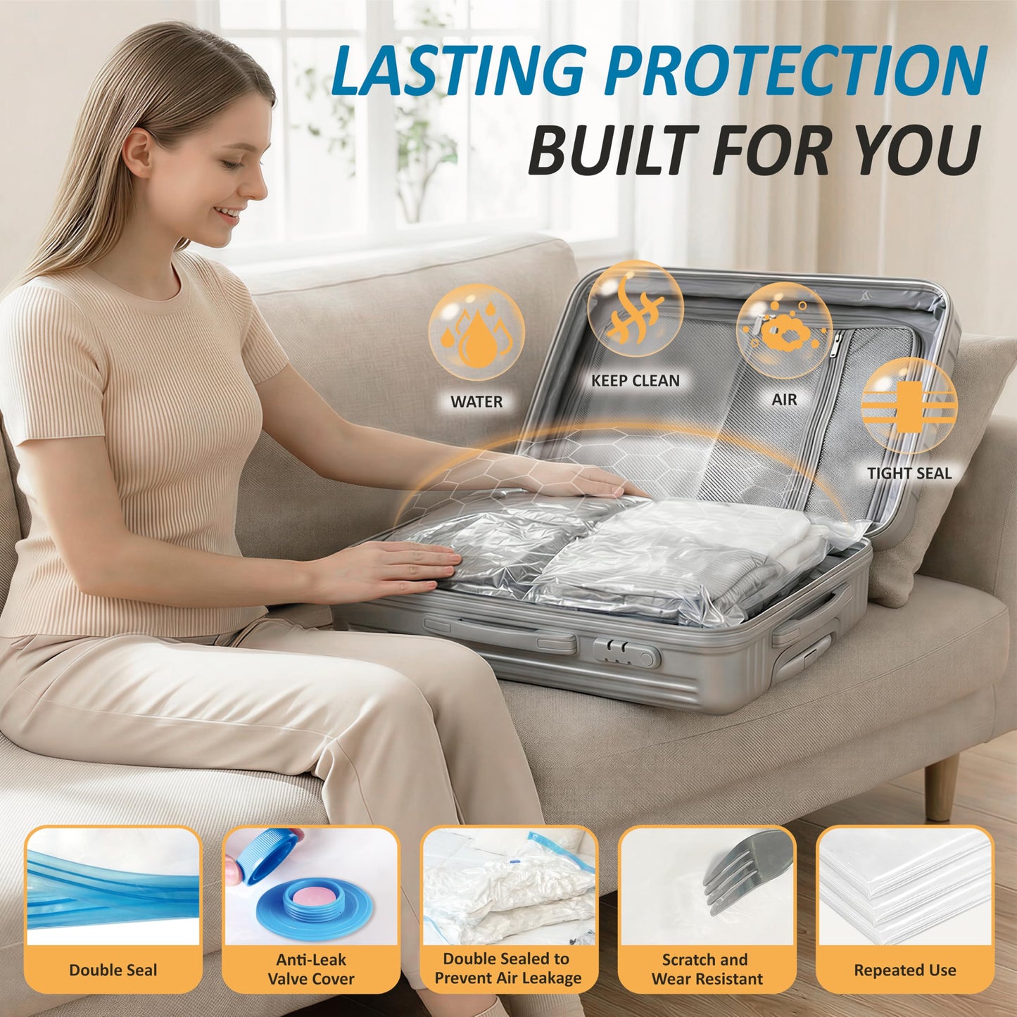 20 Pack Vacuum Storage Bags, Space Saver Bags (4 Jumbo/4 Large/4 Medium/4 Small/4 Roll) Compression Storage Bags for Comforters and Blankets, Vacuum Sealer Bags for Clothes Storage, Hand Pump Included