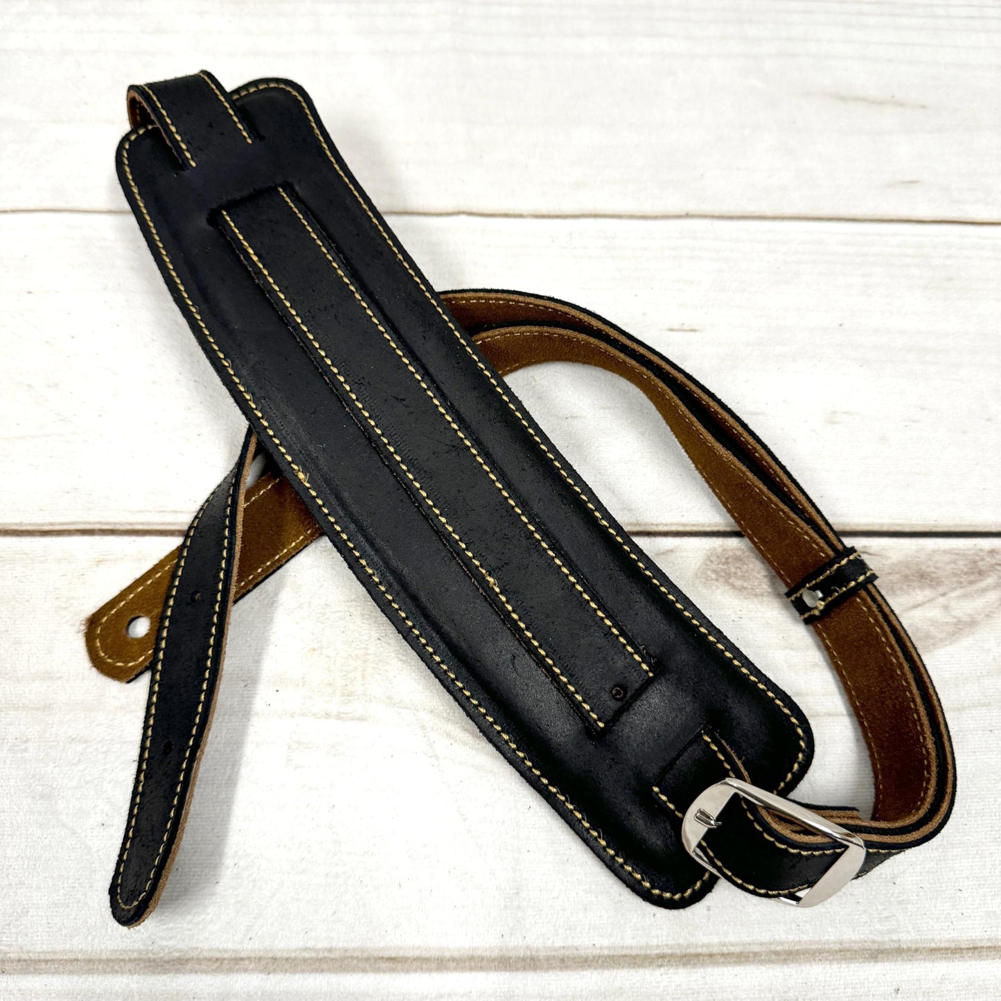 Walker & Williams C-19 New Charcoal Black Deluxe Vintage Style Rockabilly Guitar Strap Premium Signature Soft Grain Leather And Nonslip Suede Back For Acoustic, Electric, And Bass Guitars, Charcoal