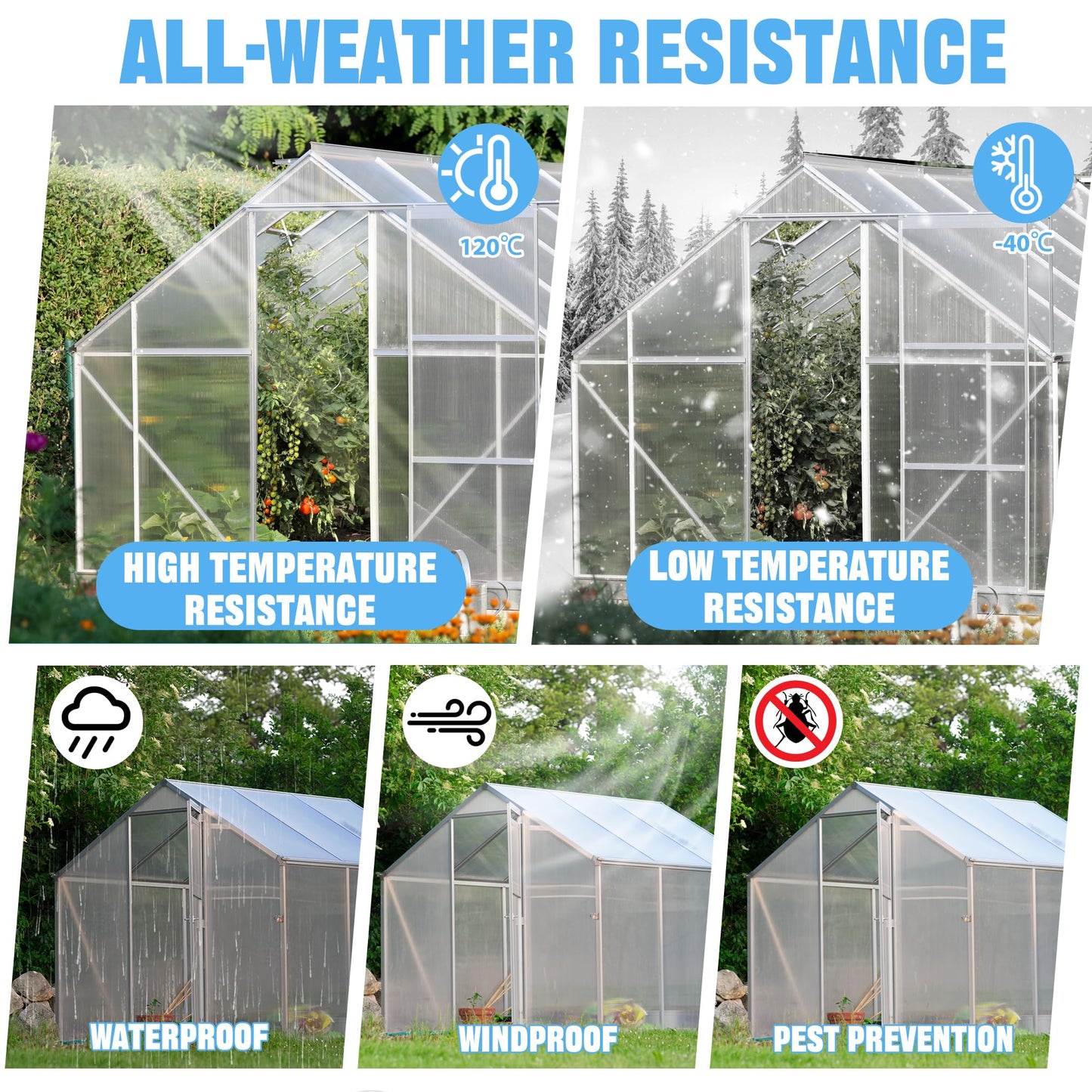 Solaroxy 6pcs Polycarbonate Greenhouse Panels, 4’x2’x0.24’’ Clear Twin-Wall Roof Panels with 18pcs Waterproof Aluminum Foil Tape, UV Protected Plastic Sheet for Greenhouse Roof Outdoor Plant Stand