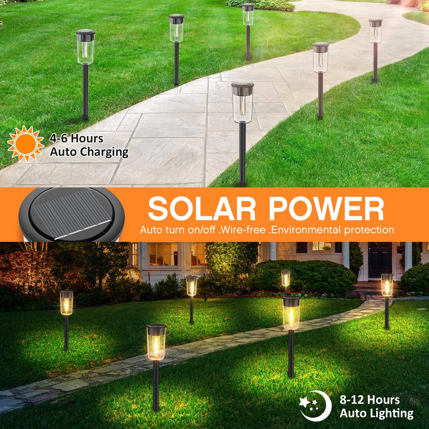 Solar Pathway Lights Outdoor 8 Pack, Bright Solar Path Lights Outdoor, IP65 Waterproof Garden Lights Solar Powered Landscape Lighting for Outside Yard Lawn Patio Walkway Driveway