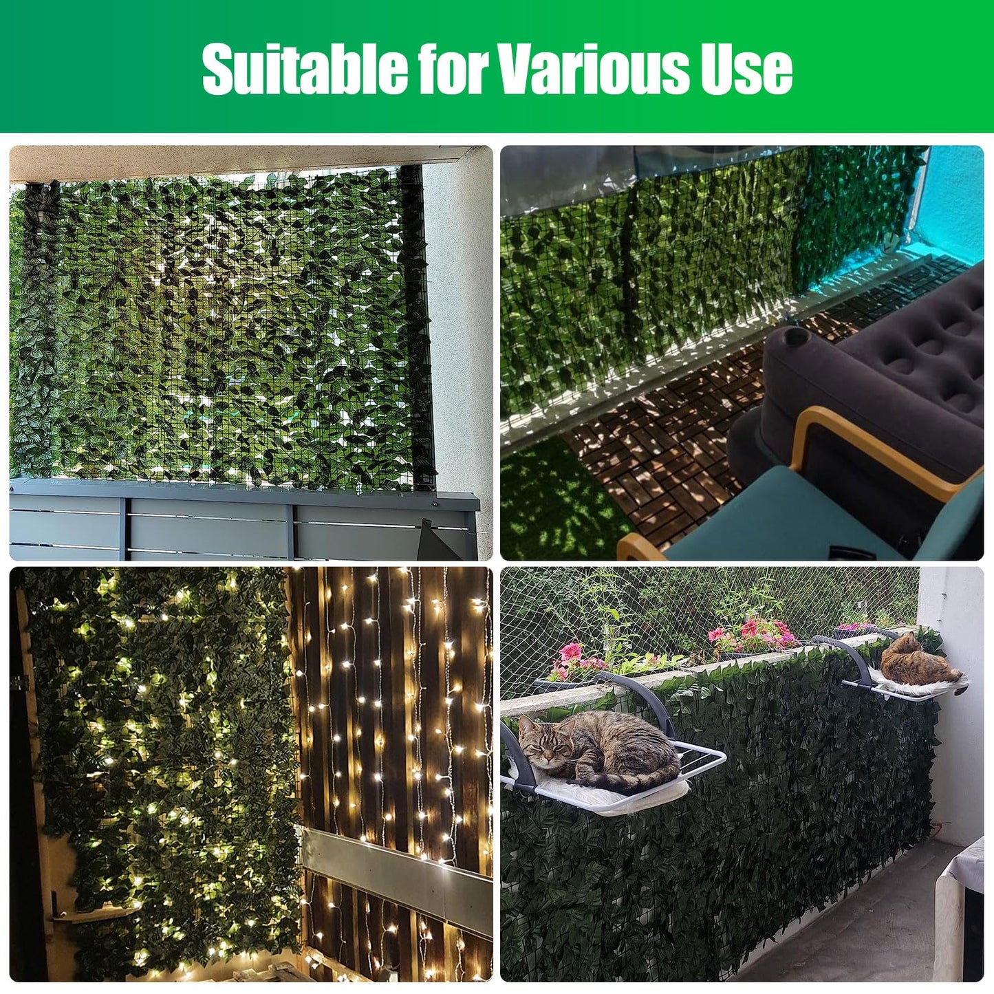 UPGRADED Artificial Ivy Privacy Fence Screen 40x120in, Artificial Faux Ivy Hedge for Garden and Balcony, Faux Leaves Privacy Fence with 100PCS Zip Ties and Replacement Leaves,Nail (Upgraded 1 * 3m)