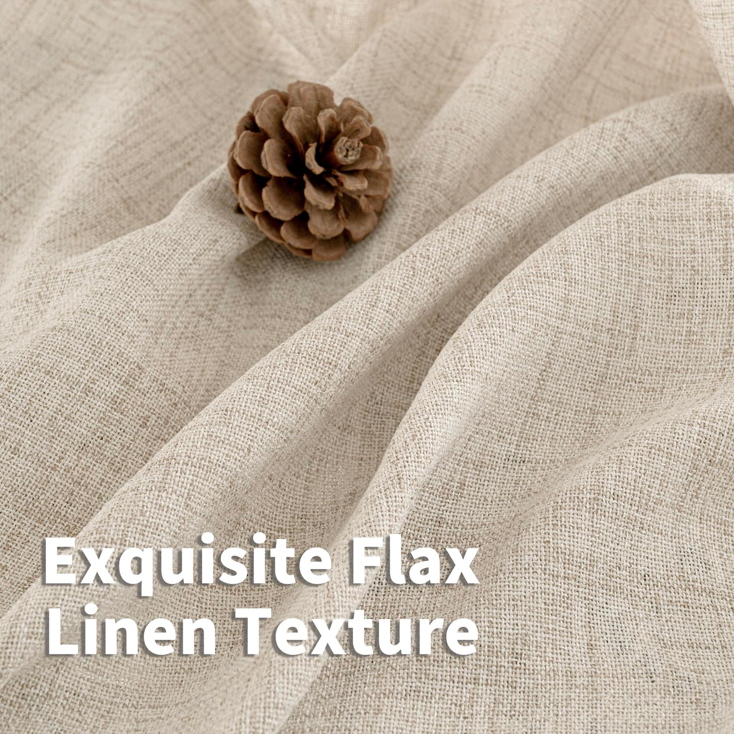 YoungsTex Natural Linen Curtains 84 Inch Long for Living Room Bedroom Grommet Top Light Filtering Privacy Linen Textured Window Semi Sheer Drapes, Birch, 2 Panels, 52x84 Inch