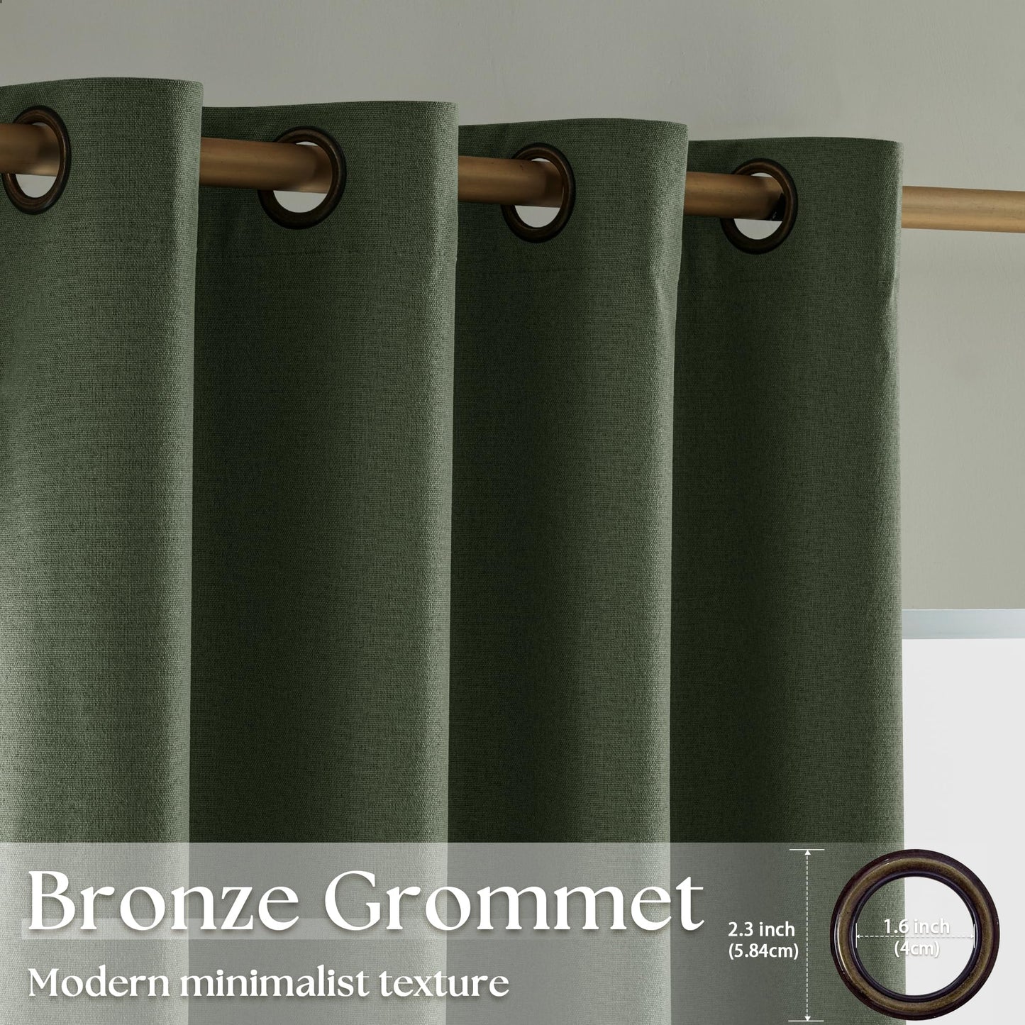 Olive Green Blackout Curtains Linen Textured for Bedroom Black Out Linen Curtains 84 Inches Long Full Light Blocking Thermal Insulated Drapes Panels Energy Saving with White Liner 52x84 Inch 2 Panels