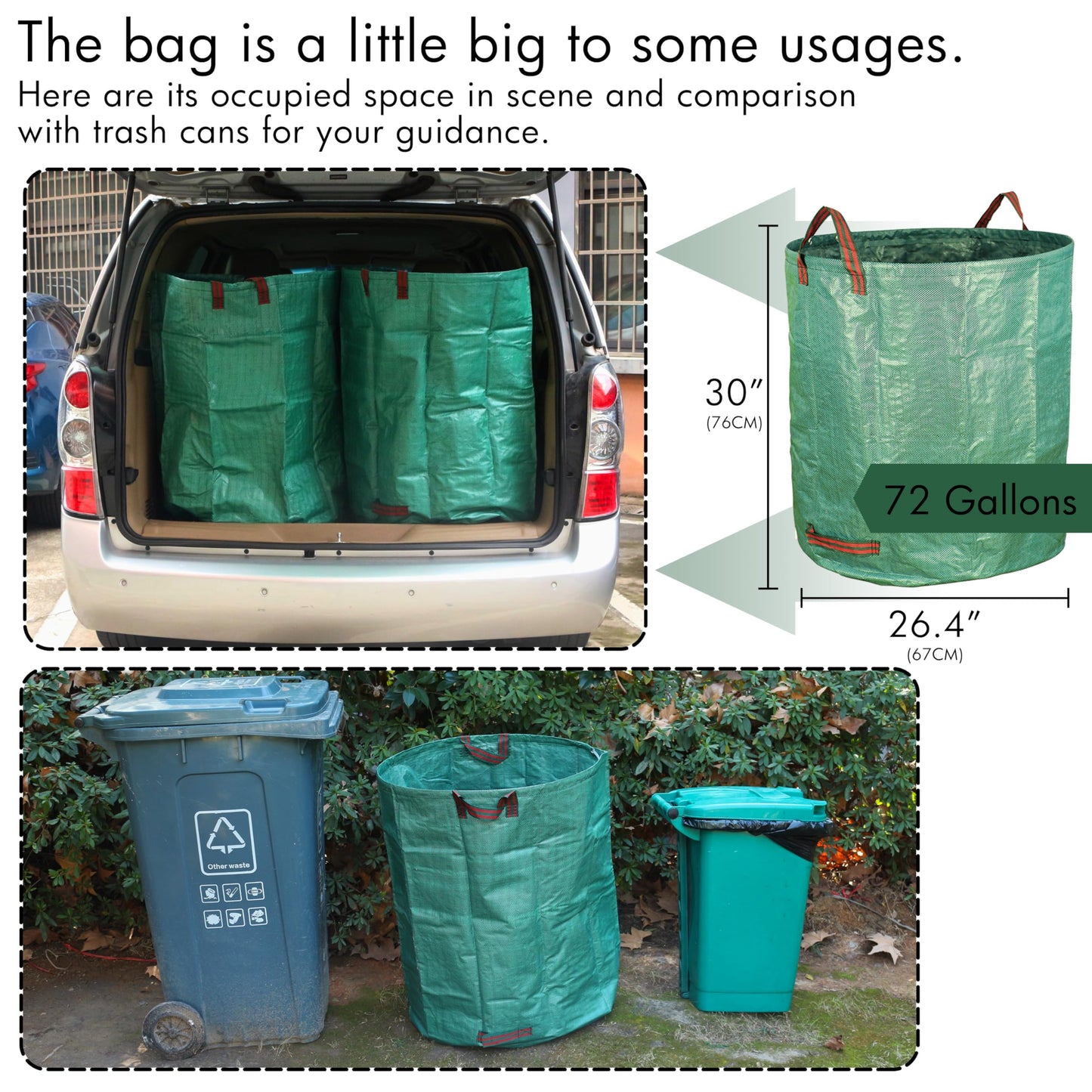 Gardzen 3-Pack 72 Gallons Garden Bag - Reuseable Heavy Duty Gardening Bags, Lawn Pool Garden Leaf Waste Bag