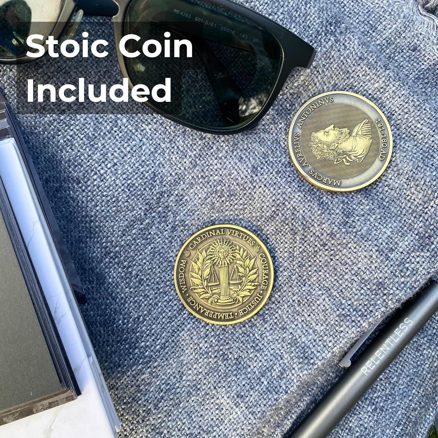 MESMOS 366 Daily Stoic Calendar for Men - Inspirational Gifts with Marcus Aurelius Coin, Perpetual Desk Decor & Affirmations, Fathers Day Gift for Dad, Husband, Coworker, Office Present