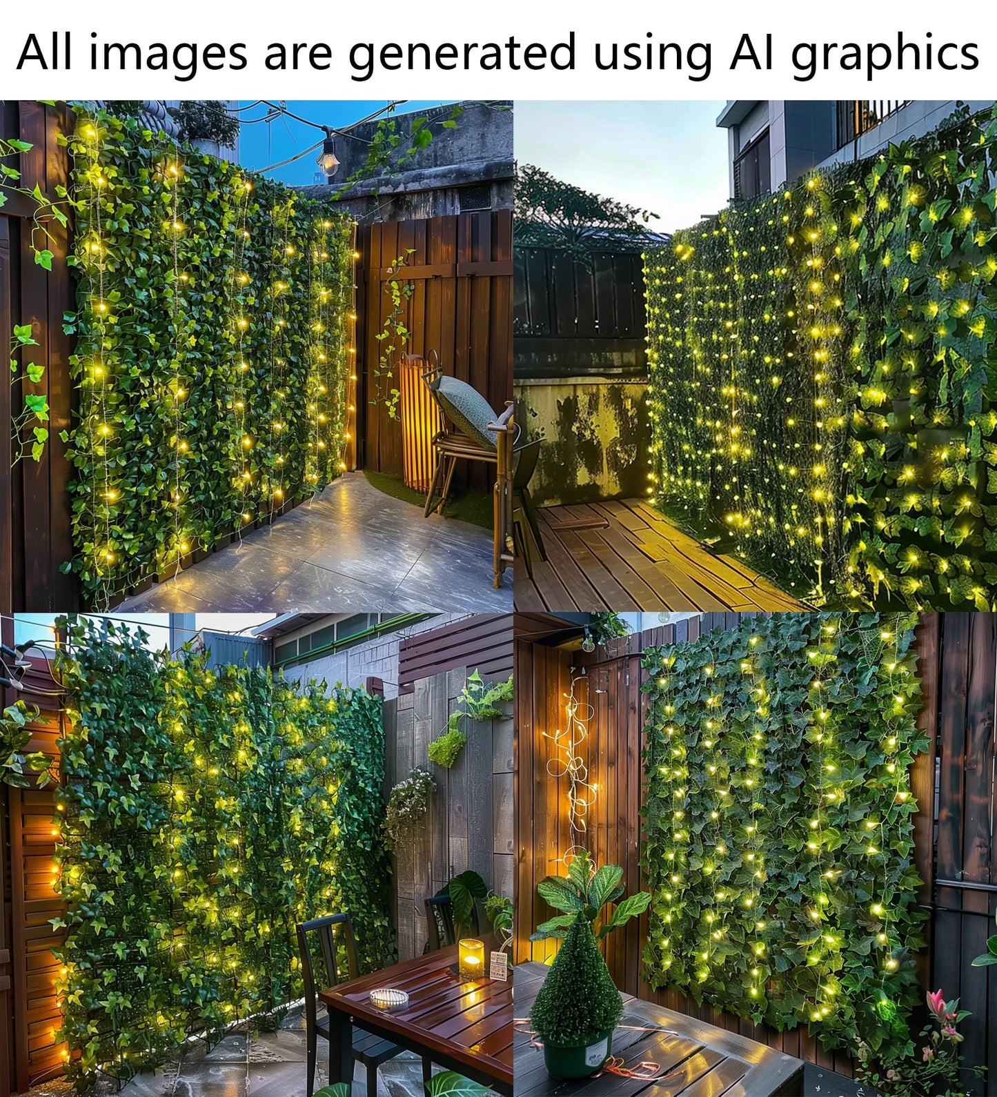 Artificial Ivy Privacy Fence with Lights 118x39.4in Grass Wall Screen Fake Vines Balcony Fence Privacy Screen Cover, Faux Ivy Leaf Hedge Panels Wall Decoration