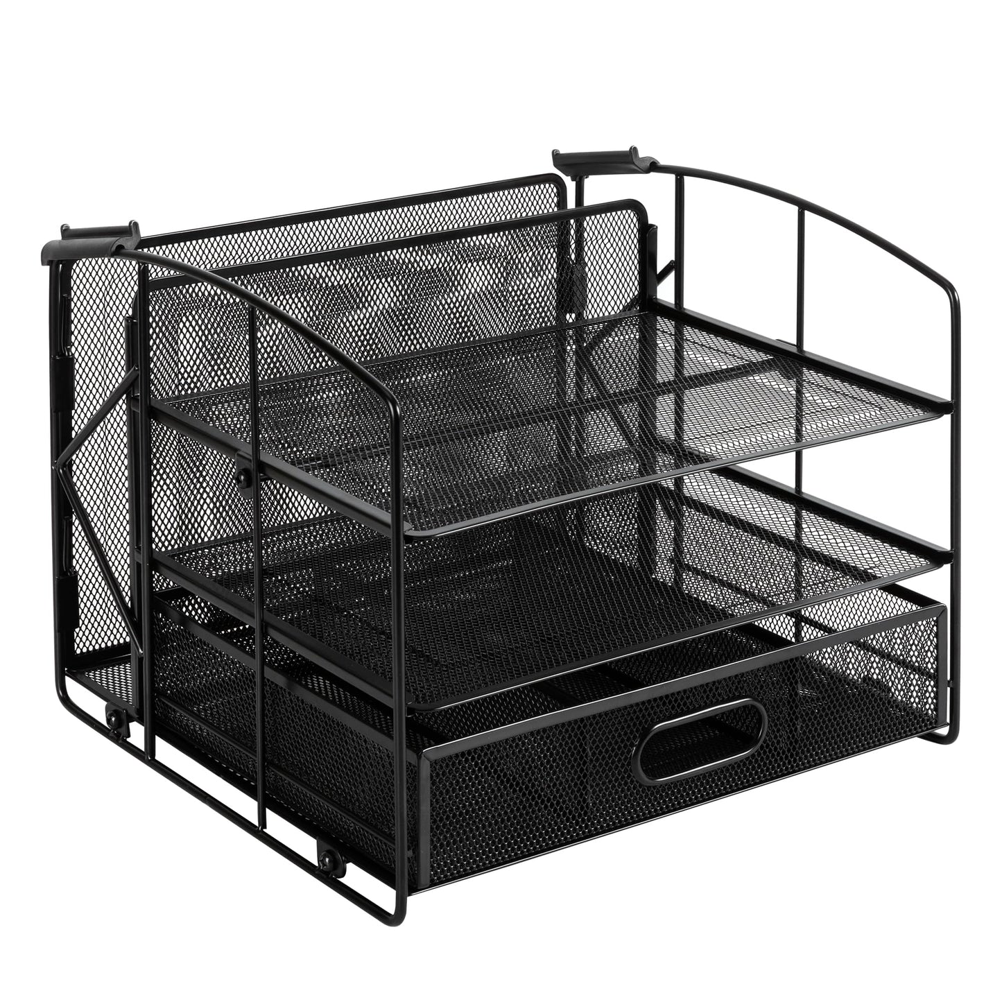 Amazon Basics Desk Organizer 3 Tray w/Sliding Drawer and Hanging File Holder, Black