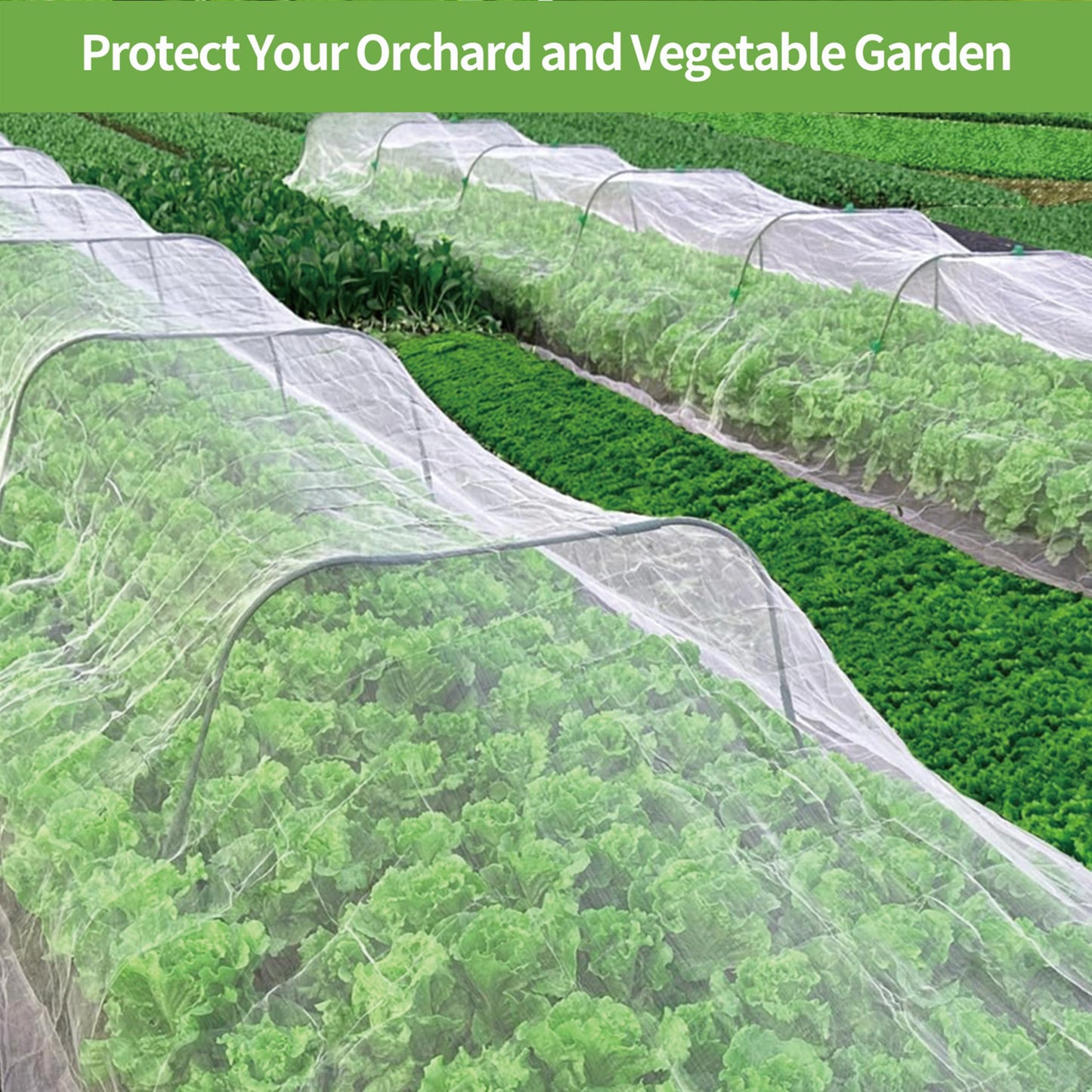 10x25ft Garden Mesh Netting Kit,Ultra Fine Netting with 6 Sets Fiberglass Garden Hoops for Raised Beds Vegetable Plants Strawberry Fruits Greenhouse Row Cover Birds Animals Barrier Protection Net