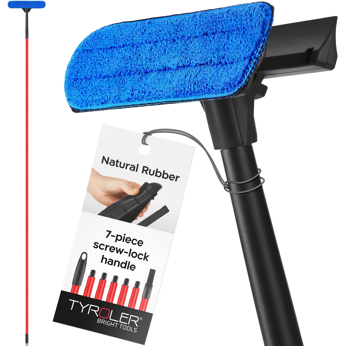 Tyroler 2-in-1 High Window Cleaning Tool | Window Squeegee Extendable with 30-280CM 7-Part Handle | Squeegee Window Cleaner Tool Made of 100% Natural Rubber | Perfect Window Cleaning & Washing Kit