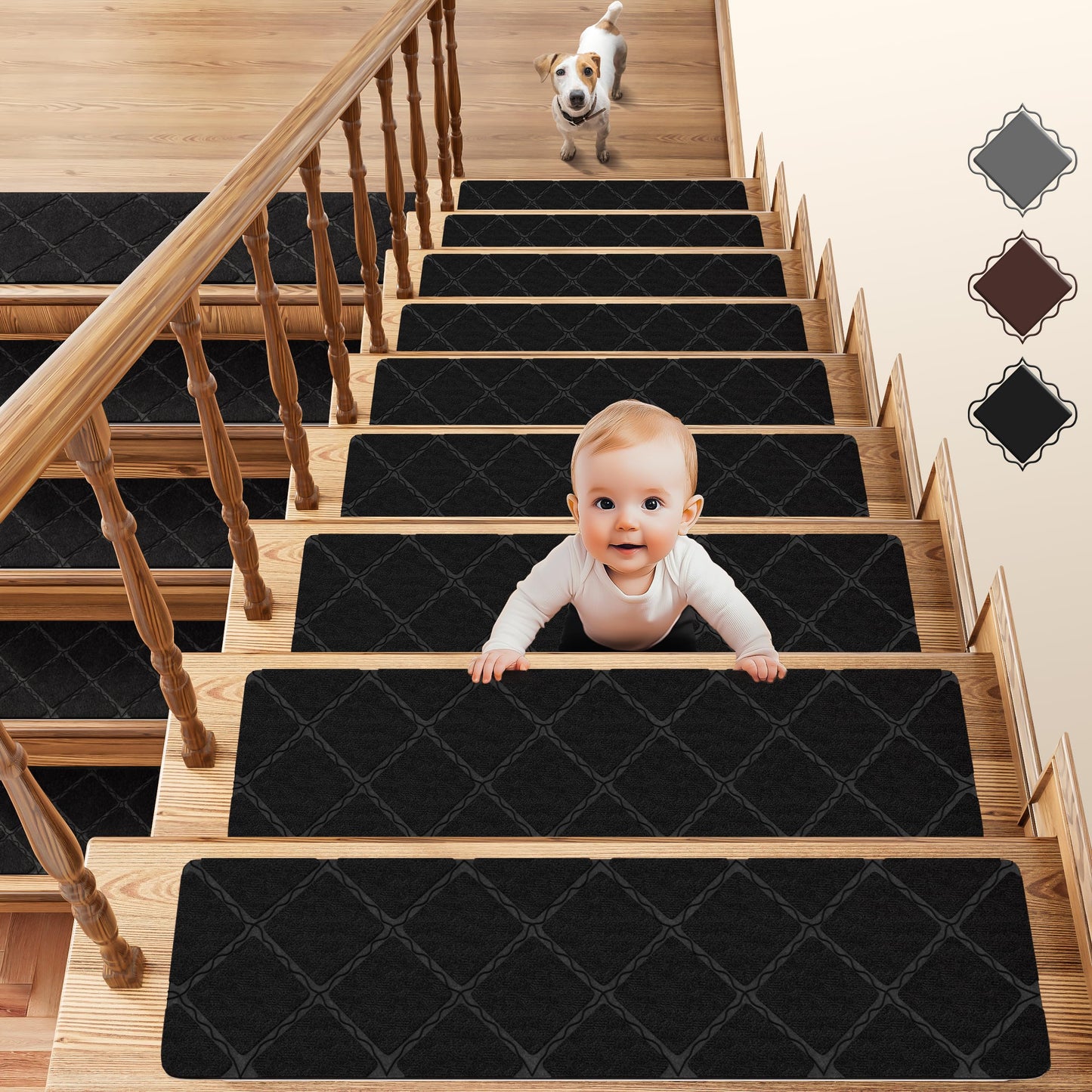 Stair Treads for Wooden Steps 8" X 30",Self Adhesive Stair Treads for Stair treads Non Slip Indoor,Reusable Carpet Stair Treads fit Non Slip Stair treads for Children Elderly and Pets 15 Pack