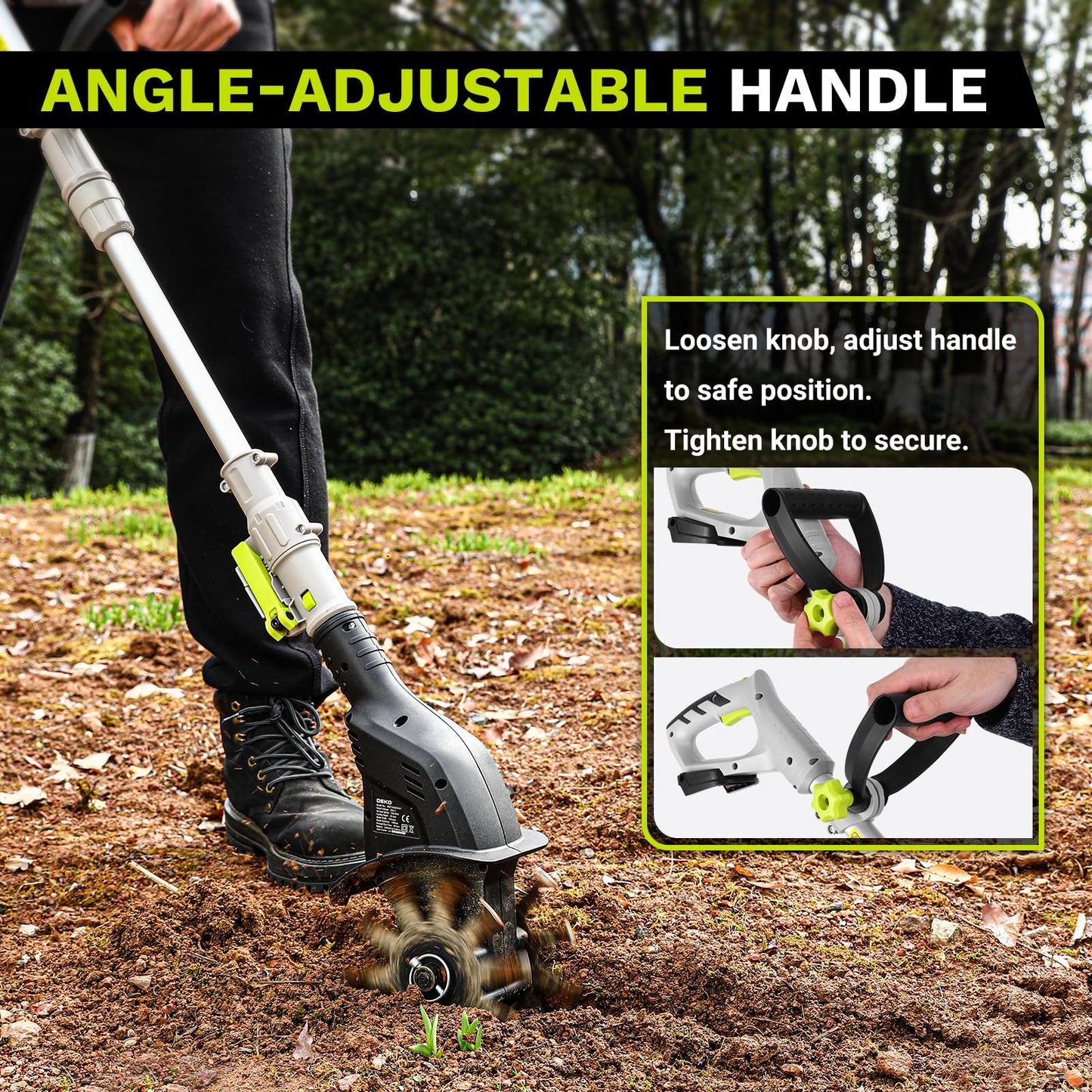 Cordless Electric Garden Tiller: DEKOPRO Power Cultivator for Effortless Soil Cultivation in Flower Beds, Vegetable Gardens, Lawns-Lightweight Lawn Yard Garden Tiller for Women & Seniors