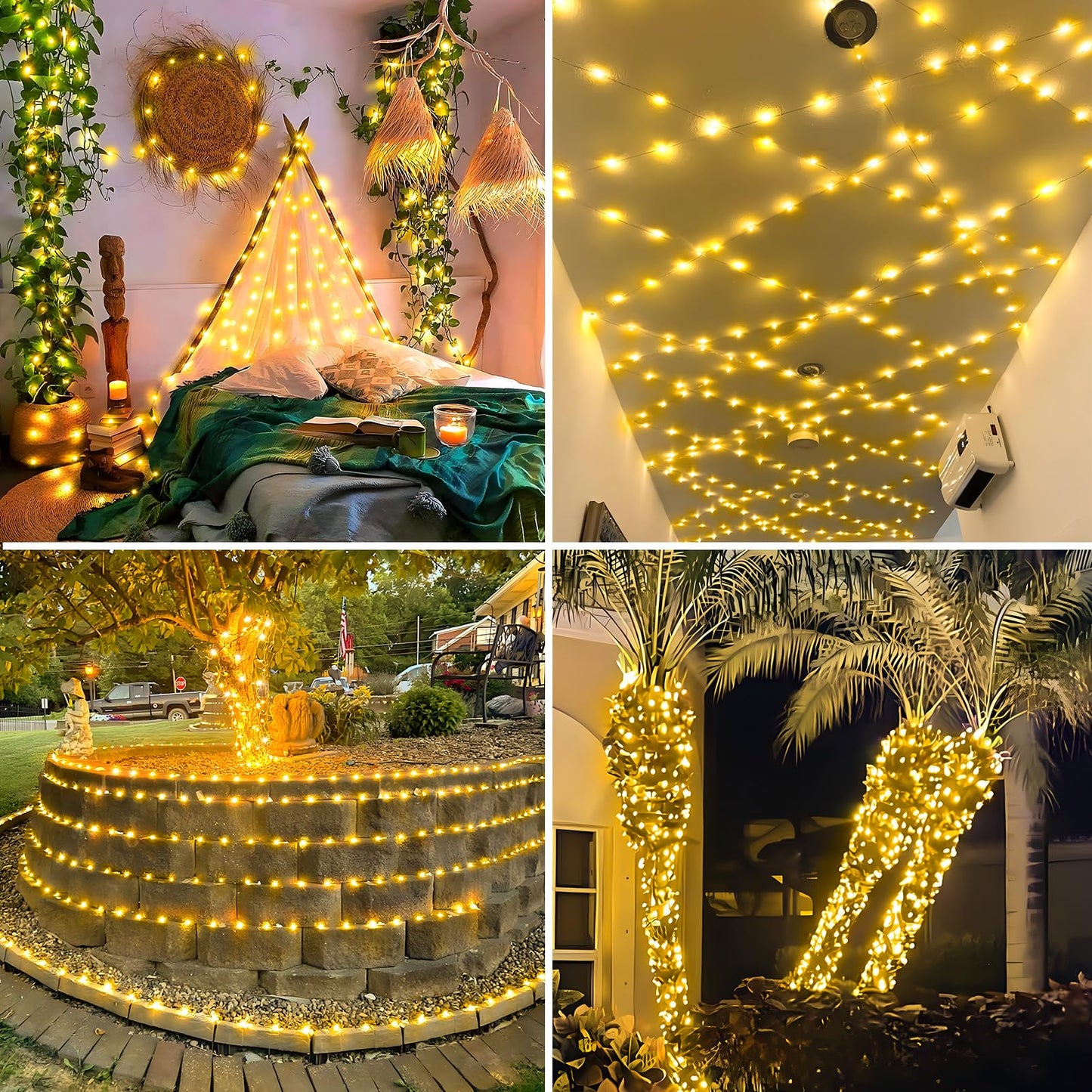 SAUIRS Fairy Lights Plug in 164FT 500 LED Christmas Lights Indoor Copper Wire Waterproof Outdoor String Light for Bedroom,Wedding,Patio,Balcony,Porch,Outside,Tree,Christmas Decorations（Warm White）