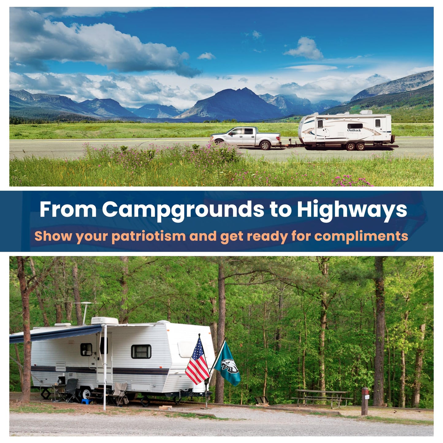 Camper & RV Accessories: Heavy Duty Dual RV Flag Pole Mount - Easy no Drilling Installation for Campers and Travel Trailers - Proudly Show Your Patriotism